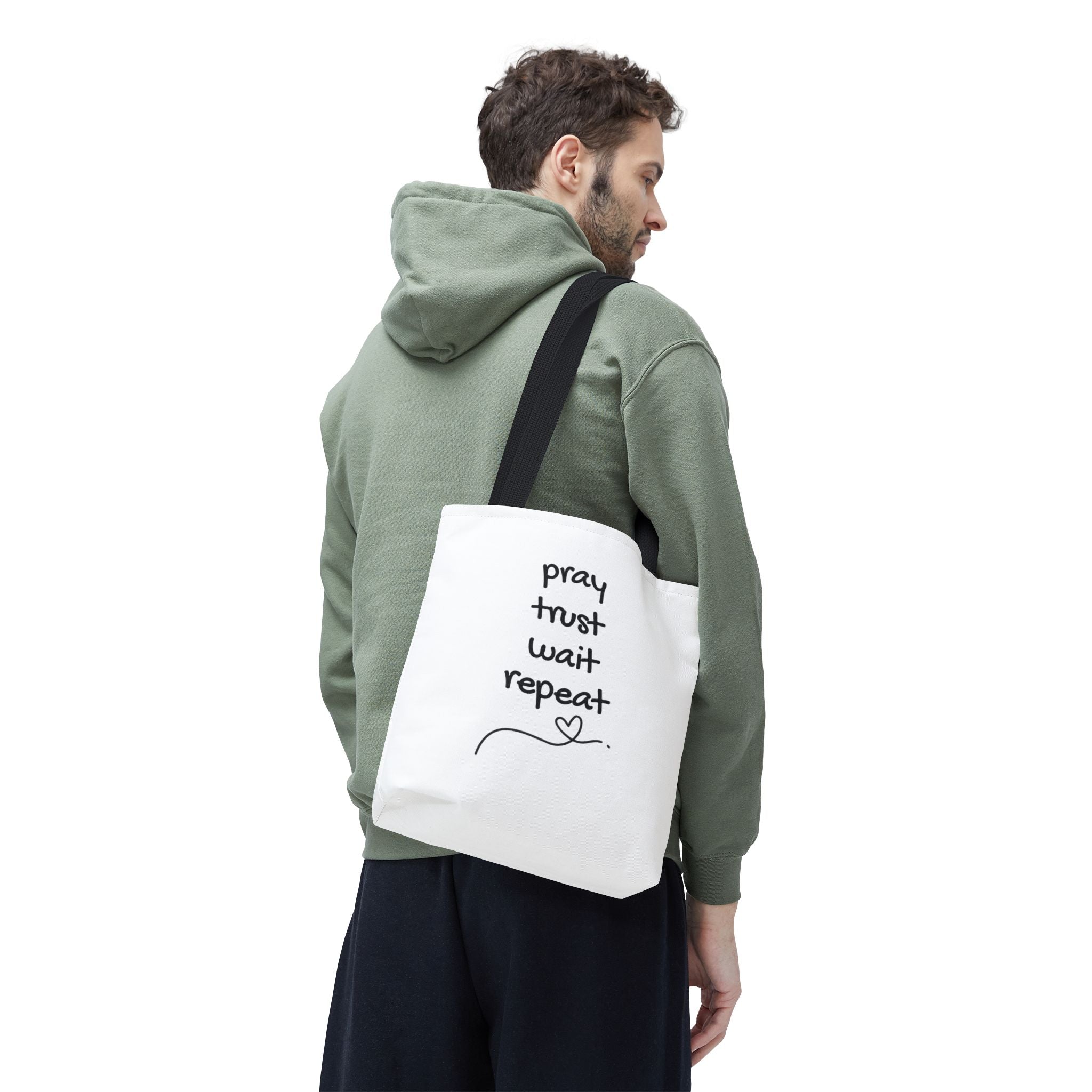 Pray Trust Wait Repeat Tote Bag — Inspirational Faith Canvas Tote