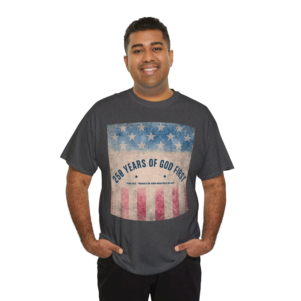 God First 250 Years Vintage American Flag  and Patriotic T-Shirt