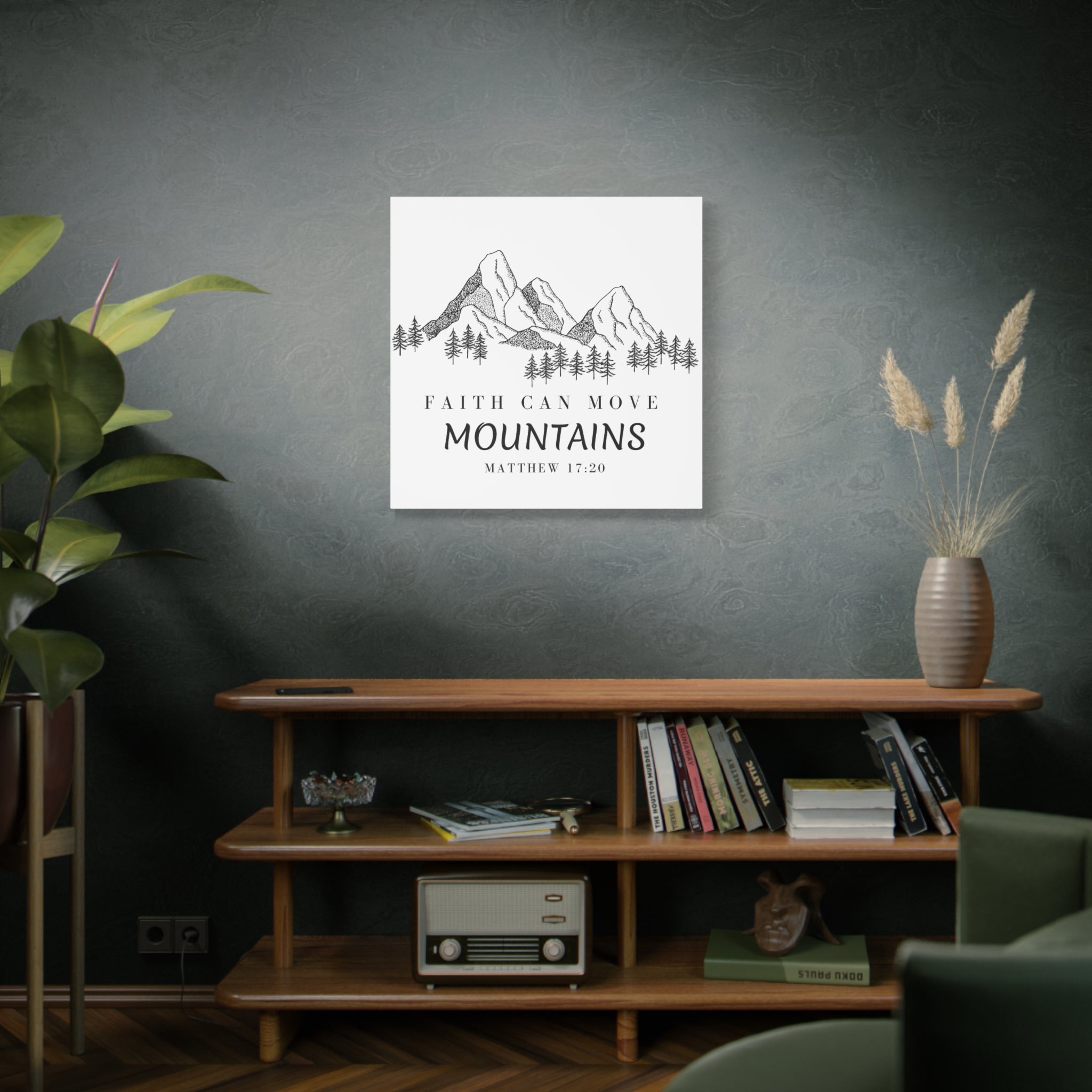 Faith Can Move Mountains Canvas Wall Art — Matthew 17:20 Inspirational Mountain Print