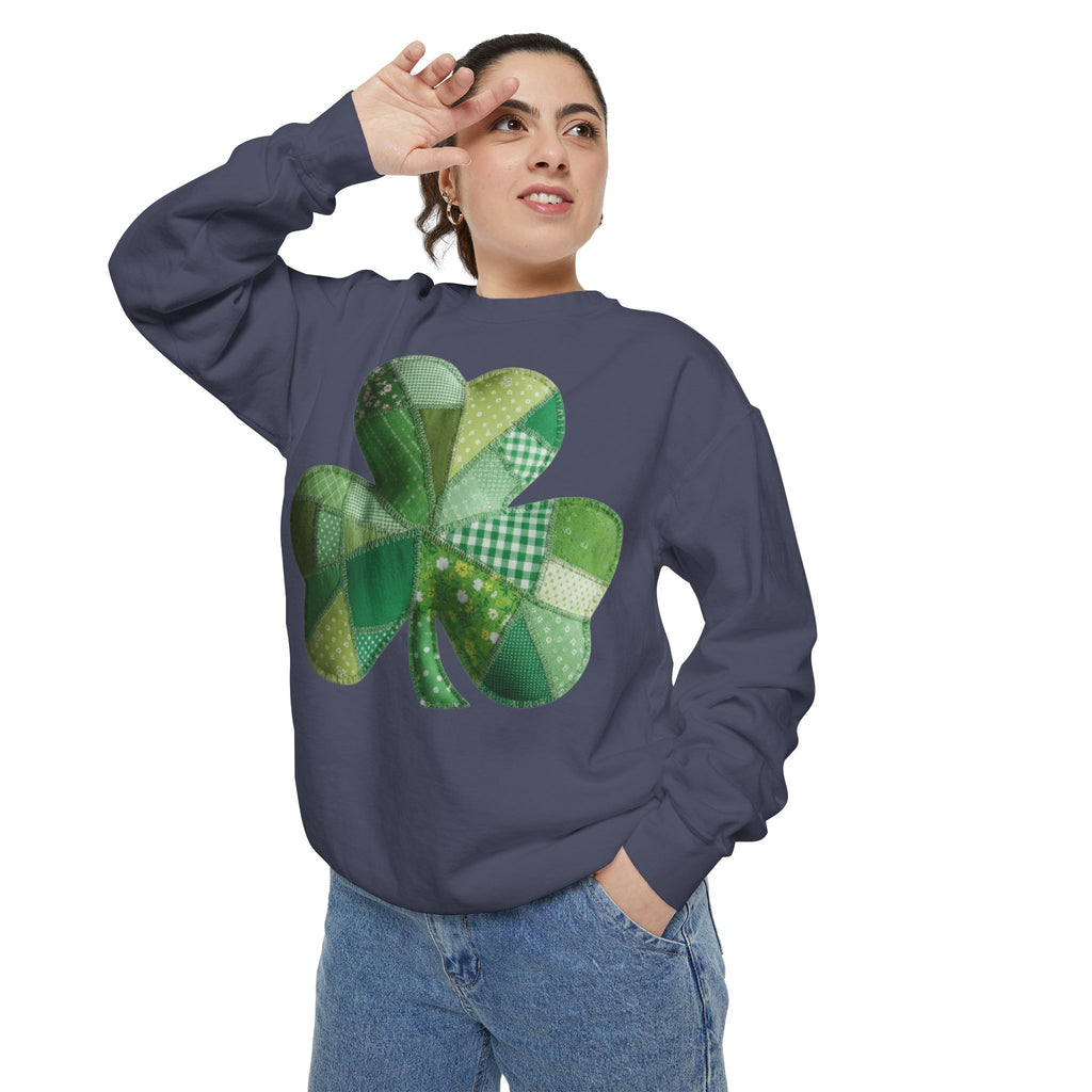 Shamrock Patchwork Sweatshirt — St. Patrick’s Day Green Clover Crewneck