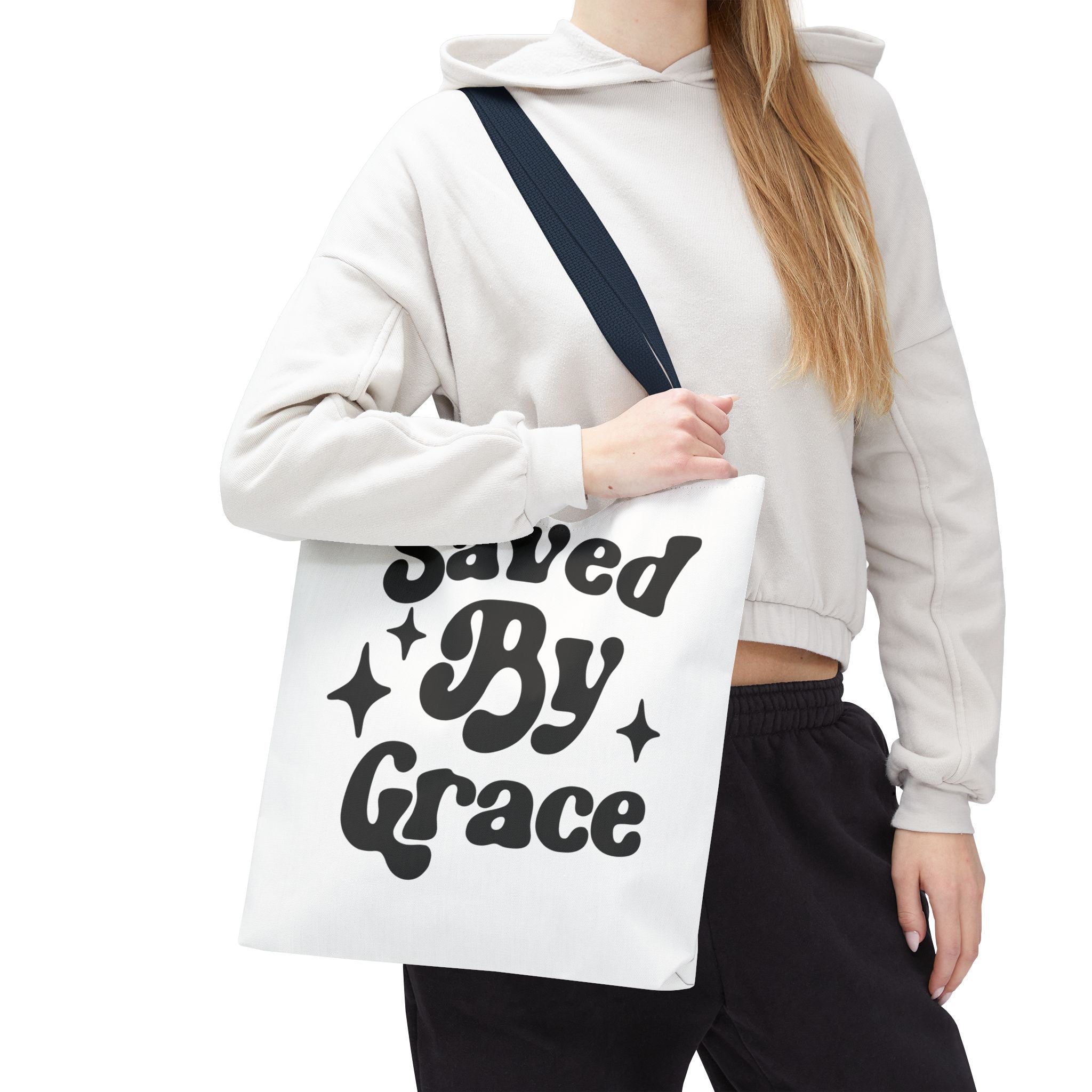 Saved By Grace Tote Bag — Christian Faith Statement Canvas Tote