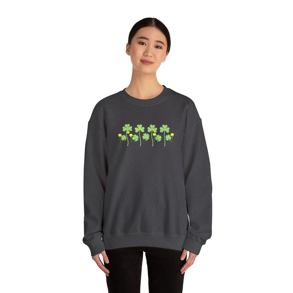 Embroidered St. Patrick's Day Shamrock Row Crewneck Sweatshirt