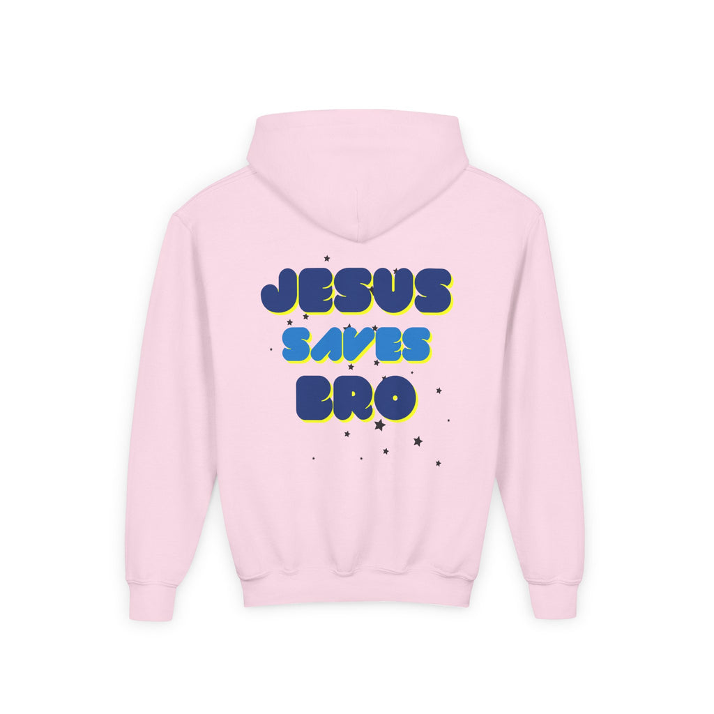 Youth Hoodie — "Jesus Saves Bro" Christian Graphic Pullover