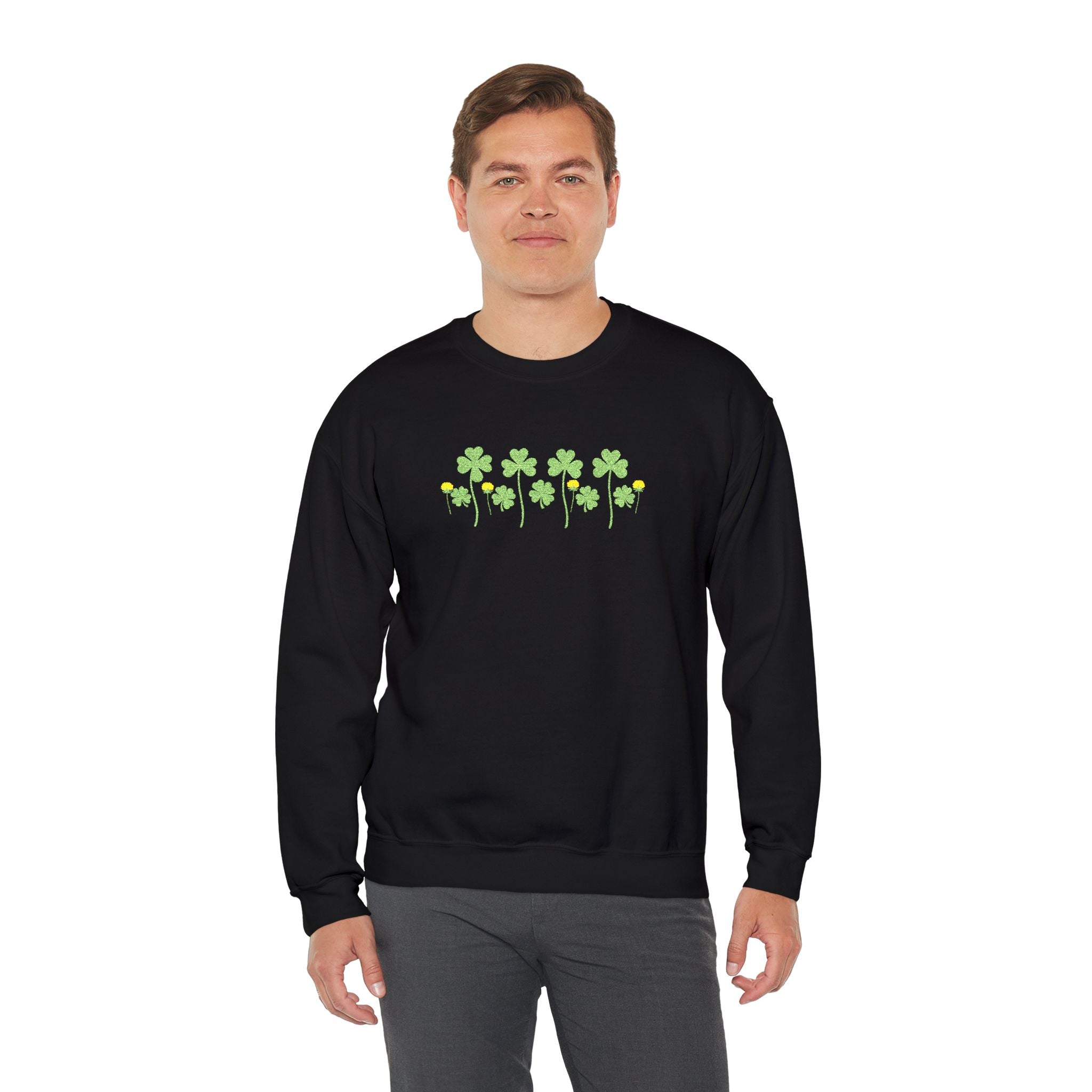 Embroidered St. Patrick's Day Shamrock Row Crewneck Sweatshirt