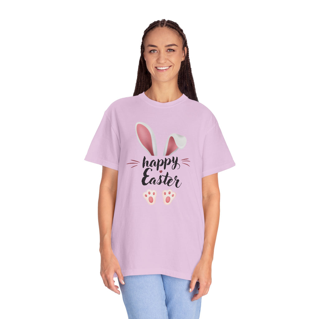 Easter Bunny Tee — "Happy Easter" Bunny Ears & Paws Graphic T-Shirt (Comfort Colors)