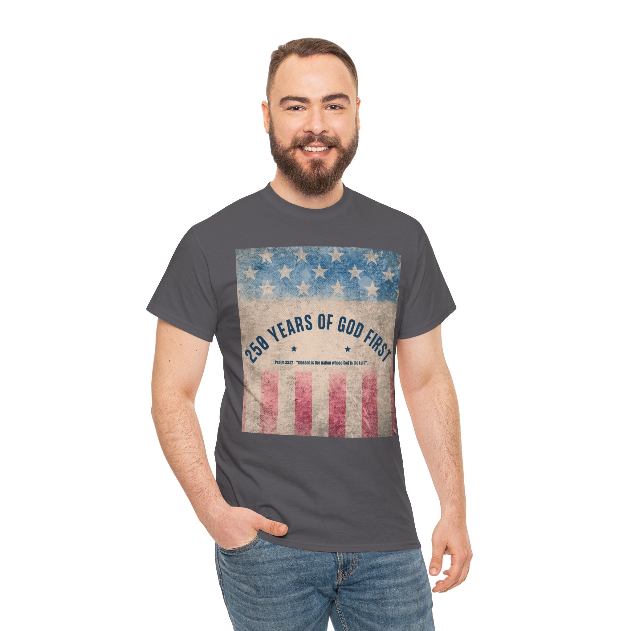 God First 250 Years Vintage American Flag  and Patriotic T-Shirt