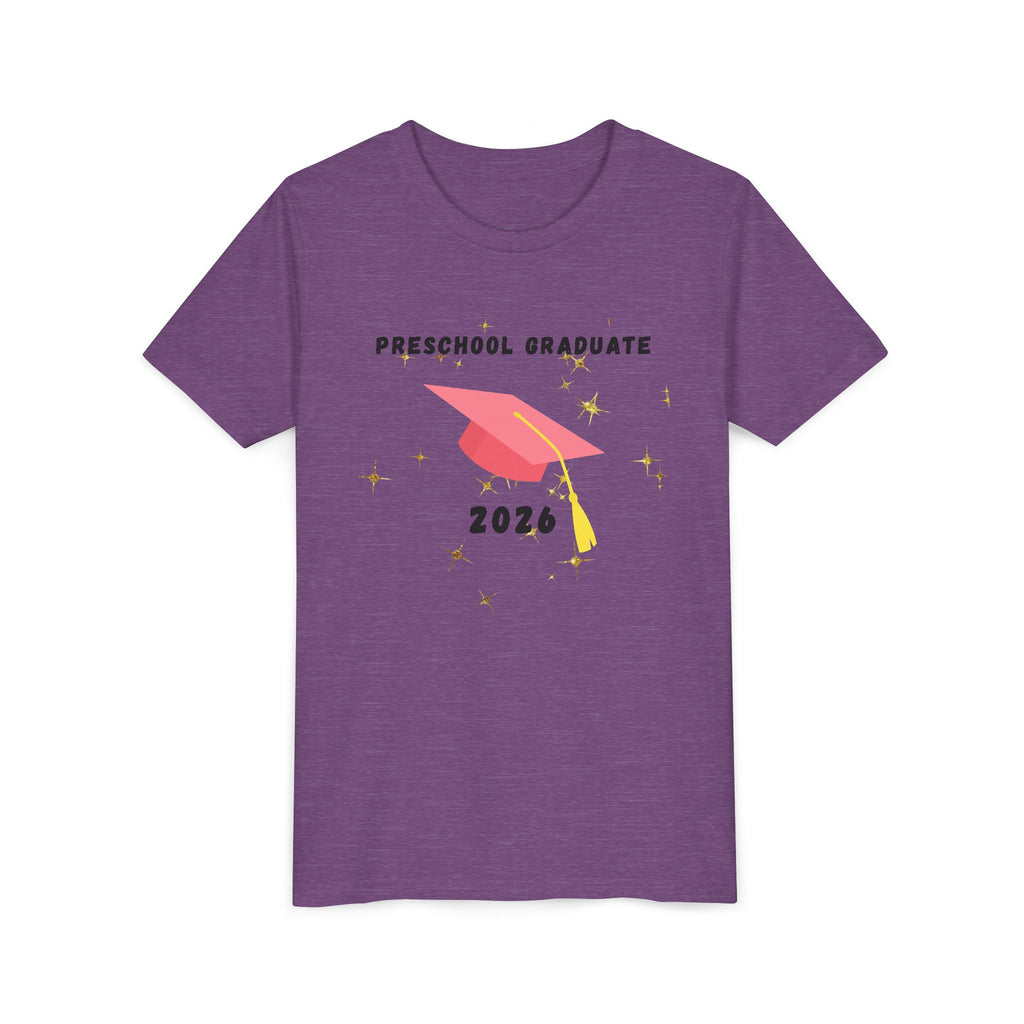 Preschool Graduate 2026 Youth Tee — Pink Graduation Cap Kids Shirt