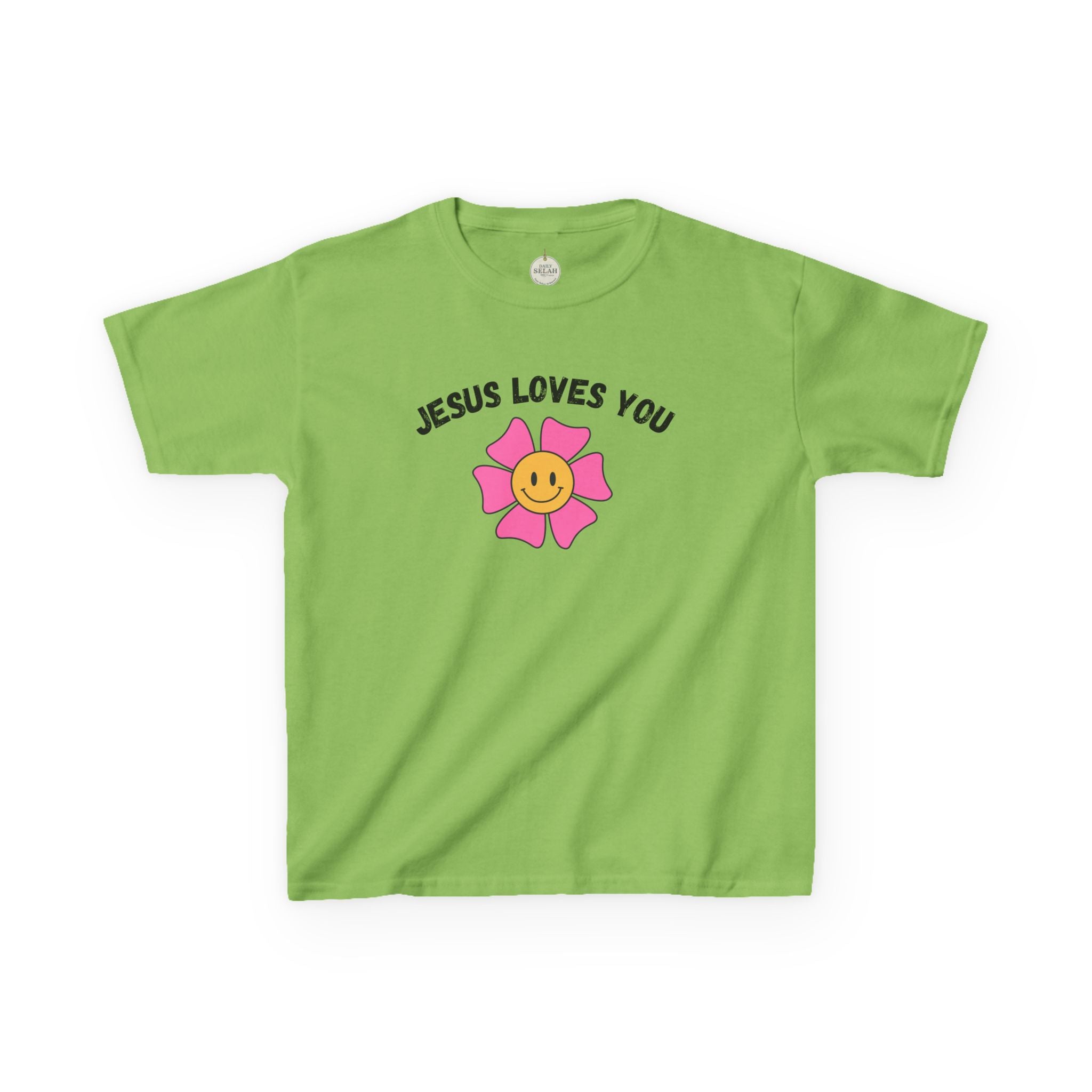 Kids T-Shirt — "Jesus Loves You" Smiley Flower Christian Tee