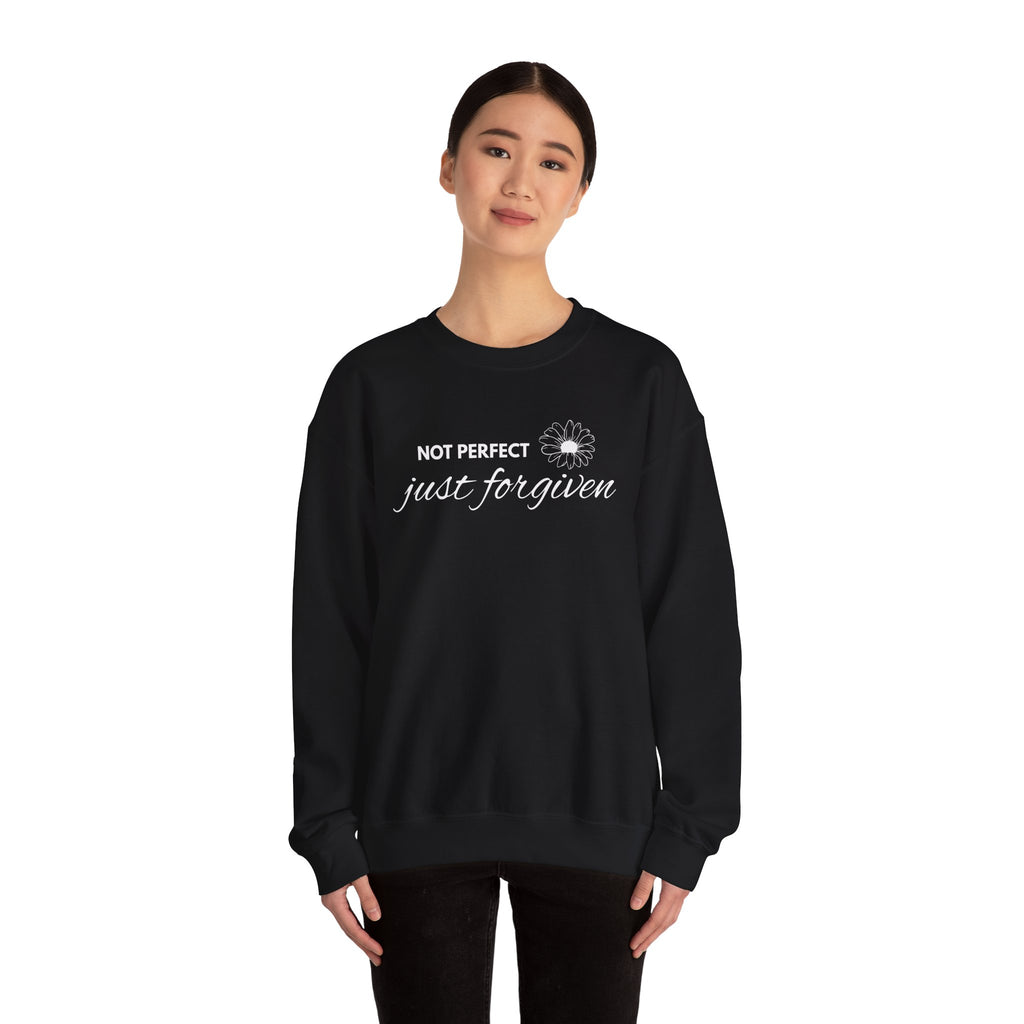 Crewneck Sweatshirt — "Not Perfect, Just Forgiven" Floral Inspirational Pullover