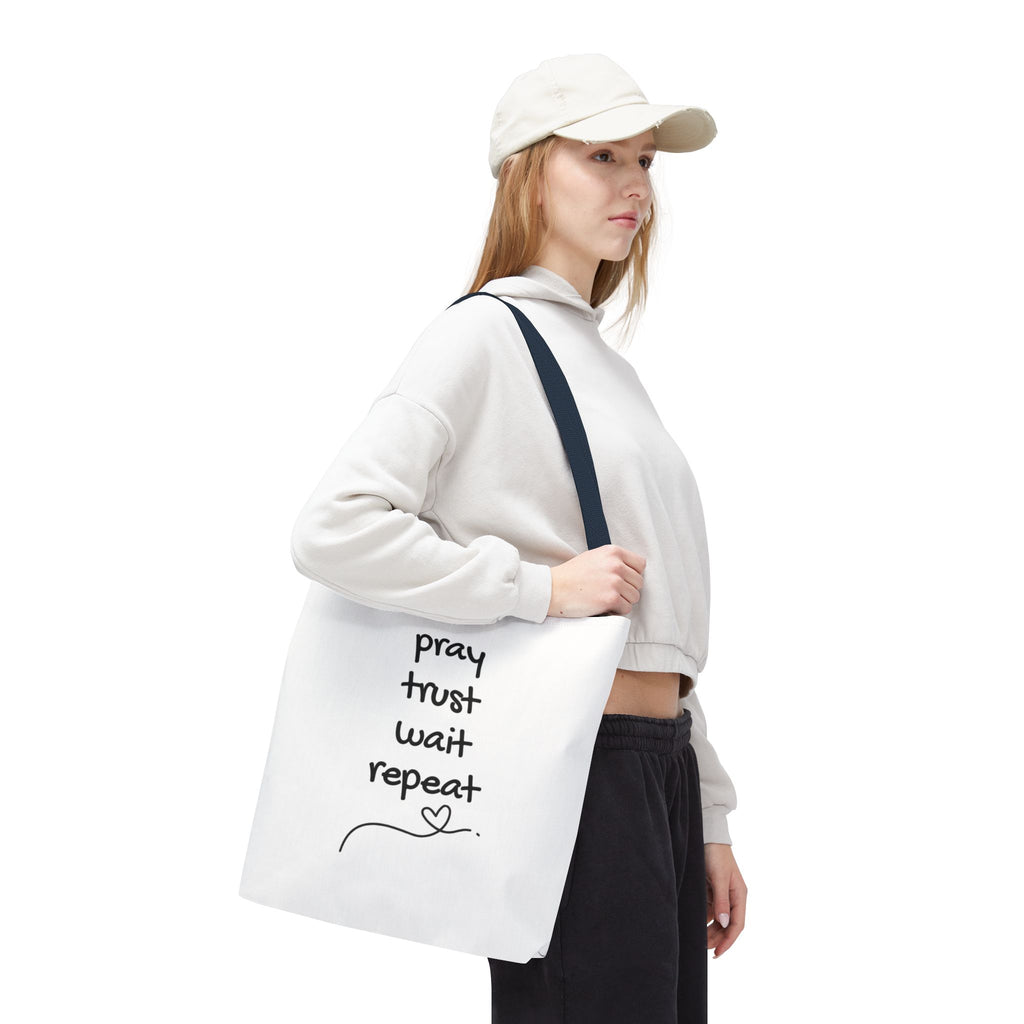 Pray Trust Wait Repeat Tote Bag — Inspirational Faith Canvas Tote