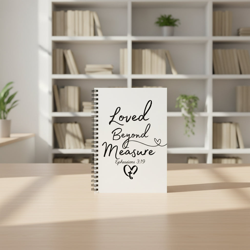 Loved Beyond Measure Spiral Notebook — Ephesians 3:19 Christian Journal - White