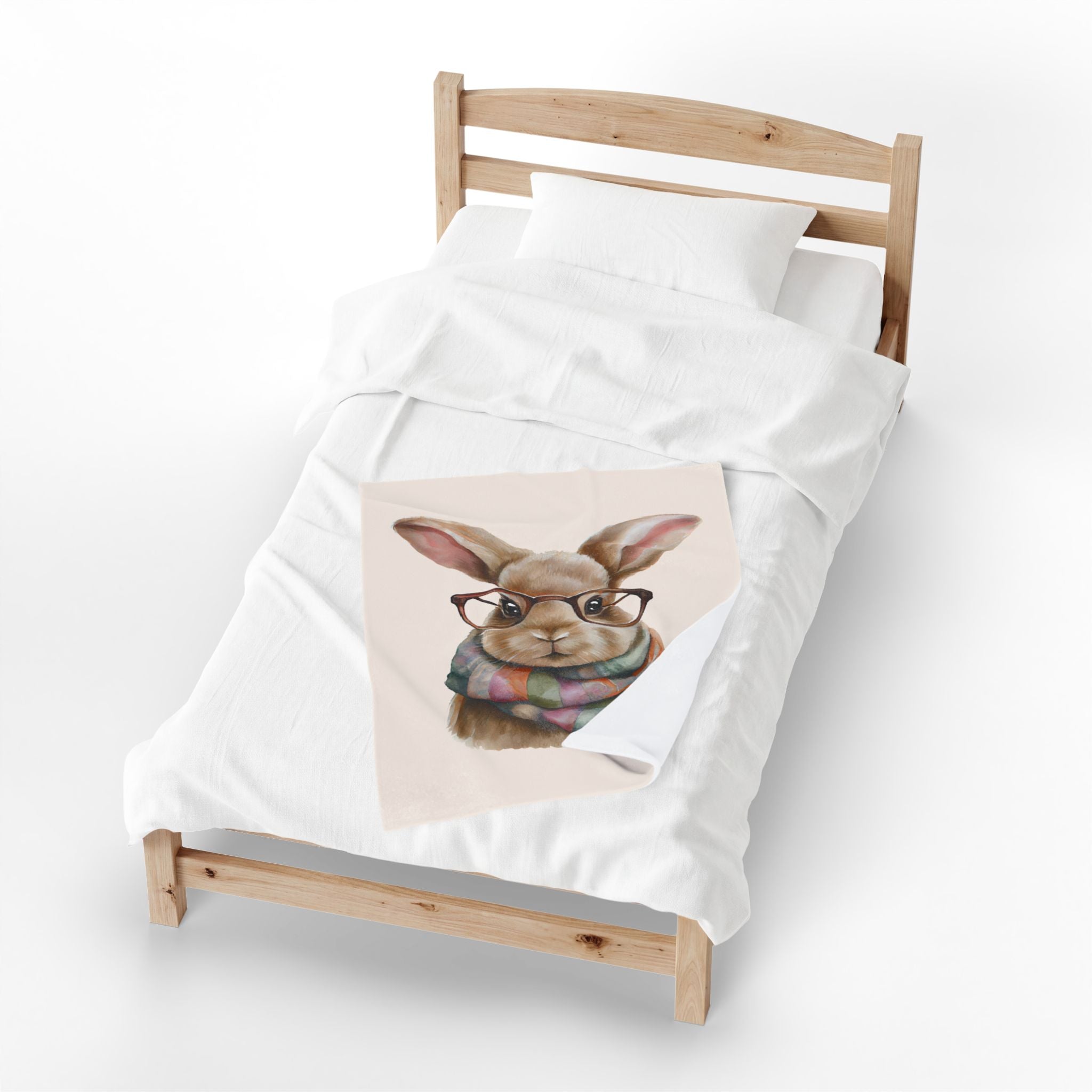 Cute Bunny with Glasses Velveteen Plush Blanket – Cozy Rabbit Scarf Throw