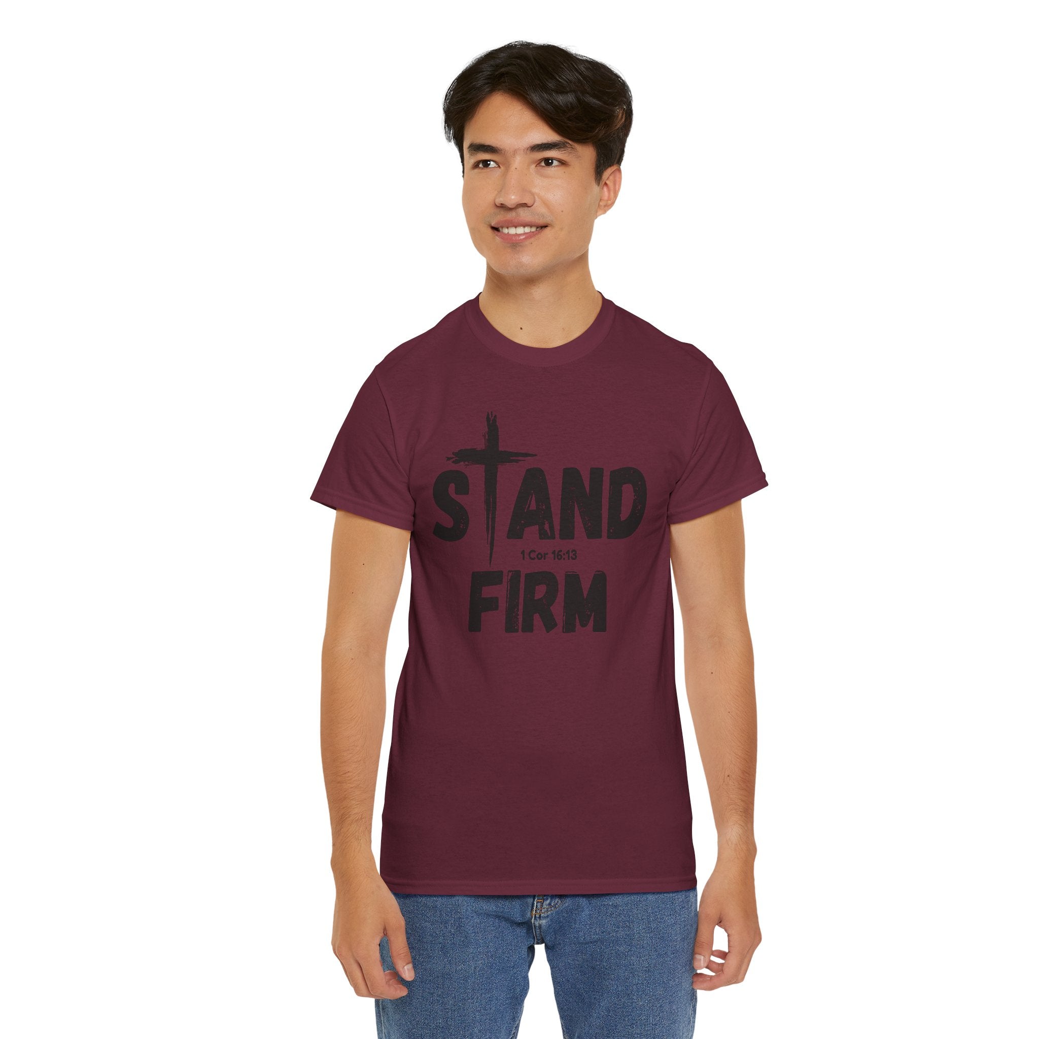 Stand Firm T-Shirt — Christian Faith Tee with Cross & 1 Cor 16:13 Inspirational Design