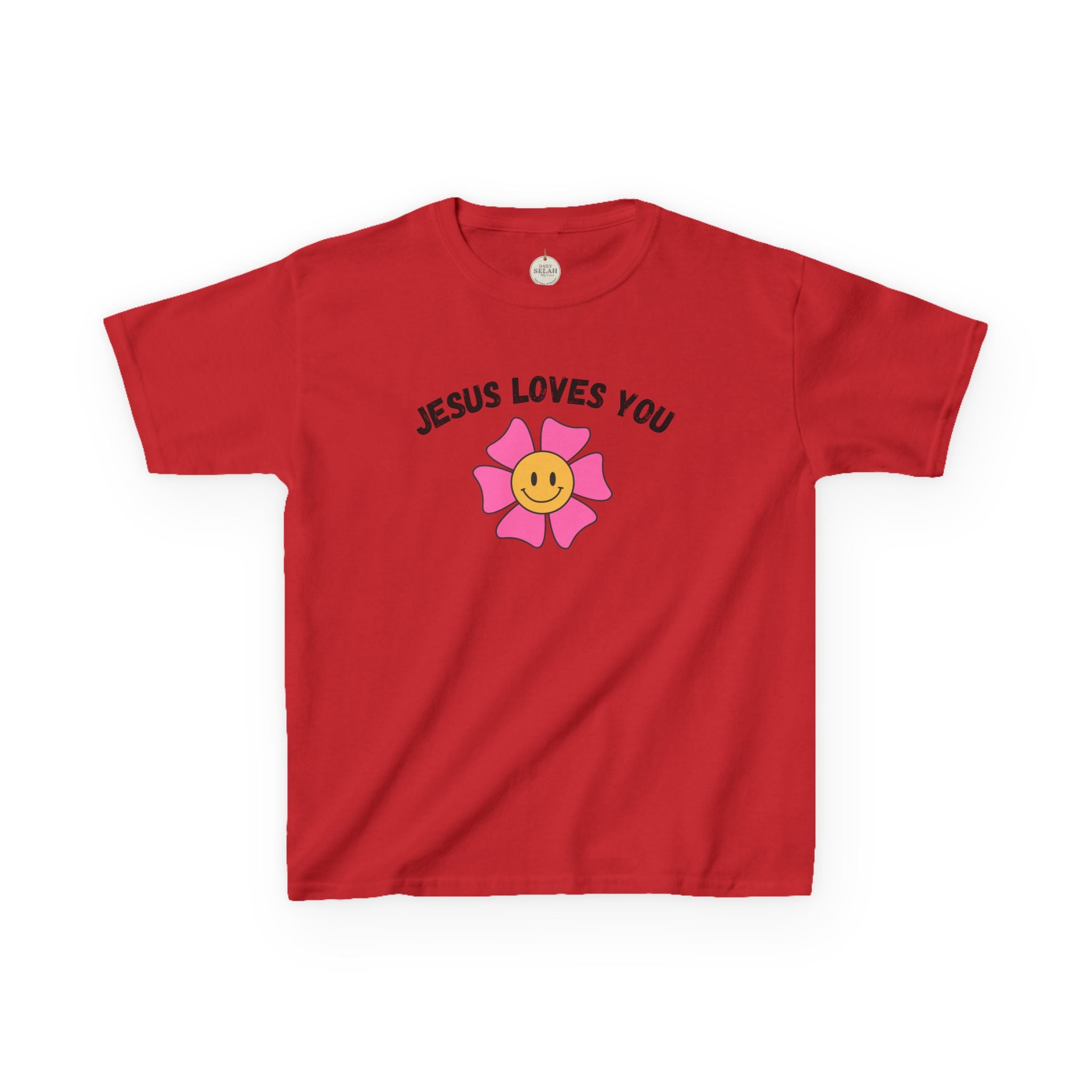 Kids T-Shirt — "Jesus Loves You" Smiley Flower Christian Tee