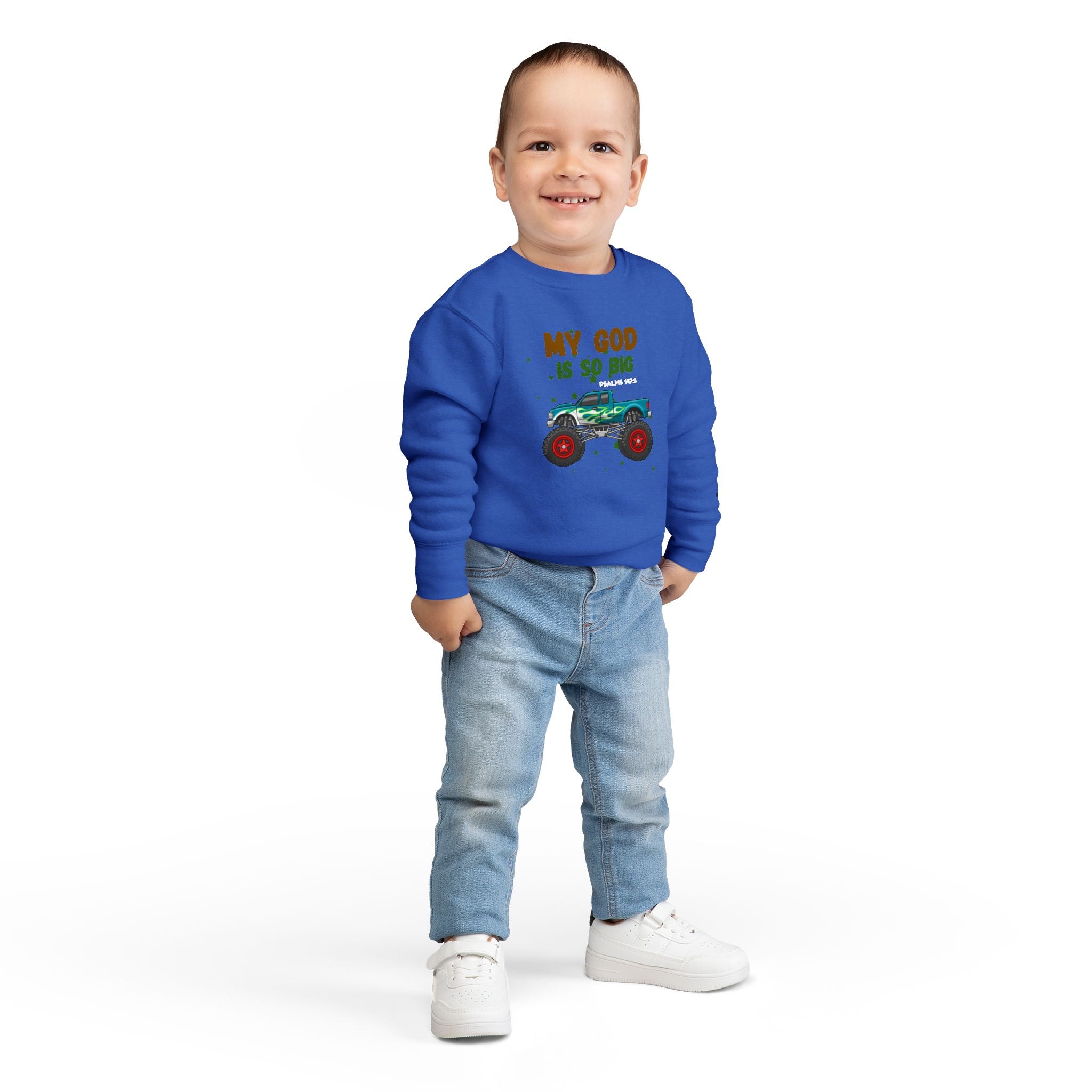 Toddler Sweatshirt — "My God Is So Big" Monster Truck Christian Kids Crewneck