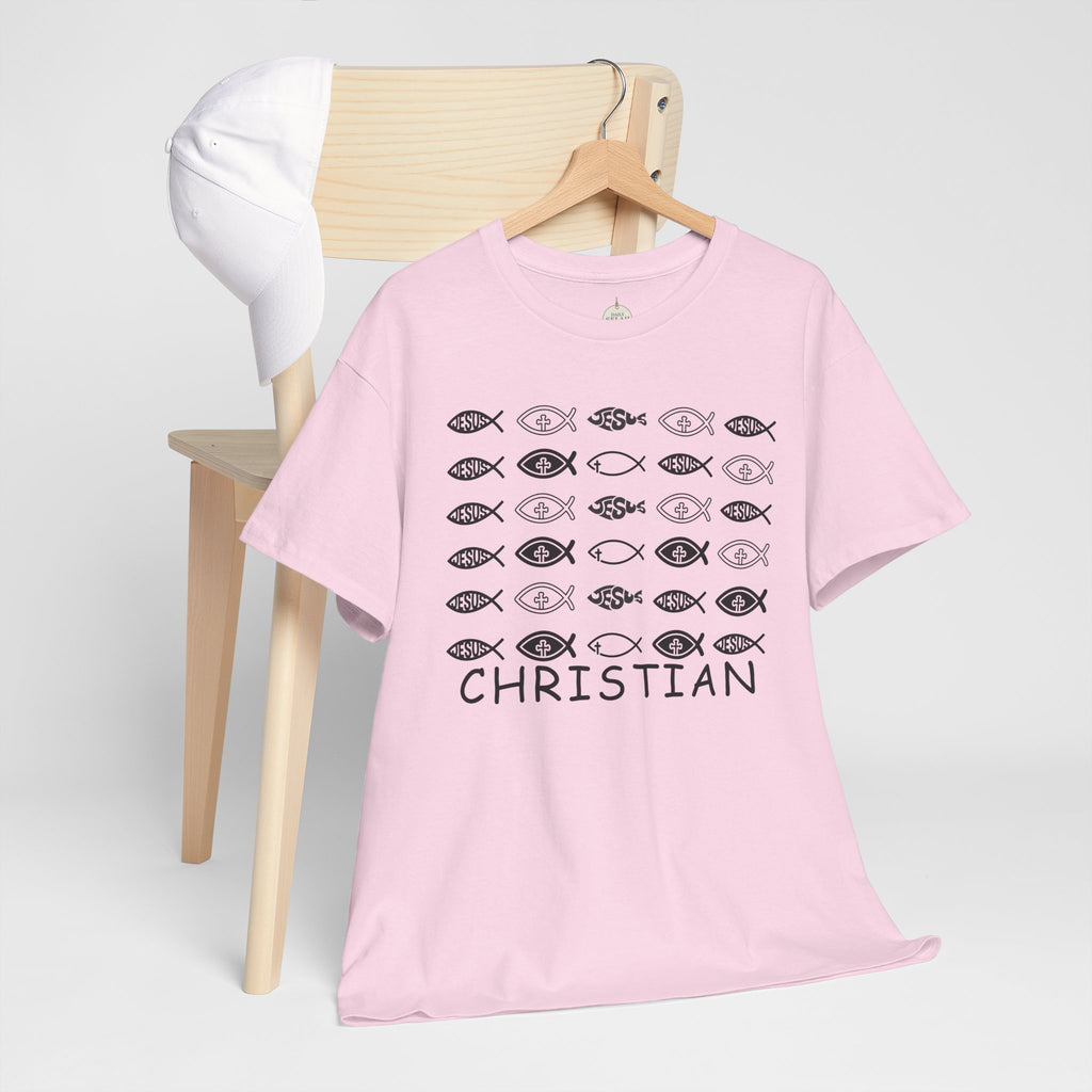Christian Fish Pattern T‑Shirt — Ichthys Faith Tee - JESUS FISH