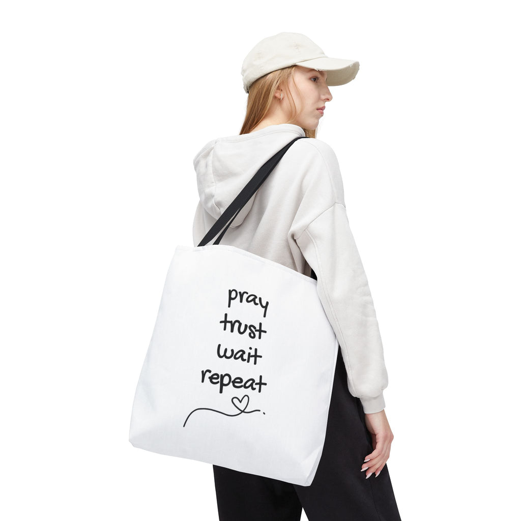 Pray Trust Wait Repeat Tote Bag — Inspirational Faith Canvas Tote