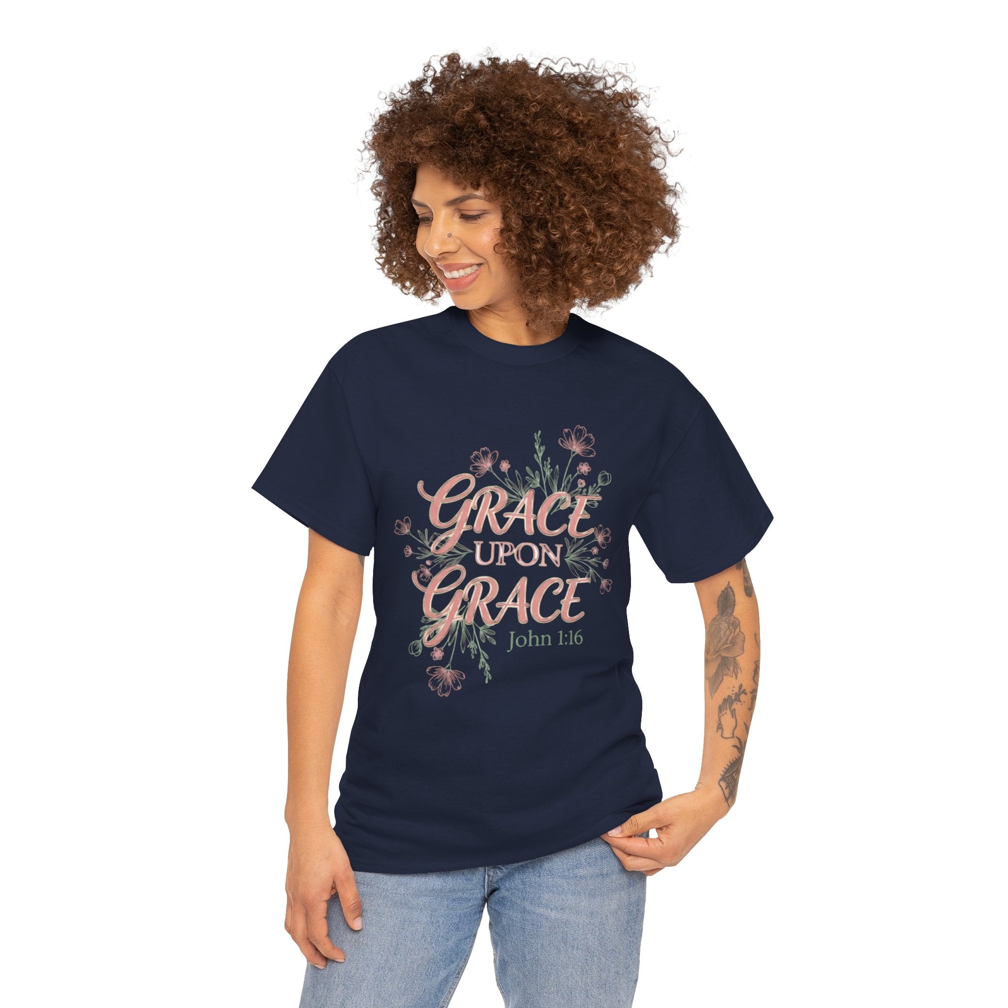 Grace Upon Grace Tee — John 1:16 Floral Christian T-Shirt