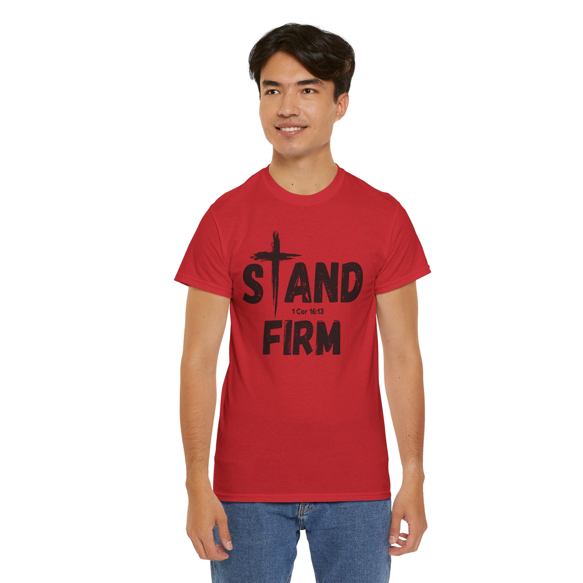Stand Firm T-Shirt — Christian Faith Tee with Cross & 1 Cor 16:13 Inspirational Design