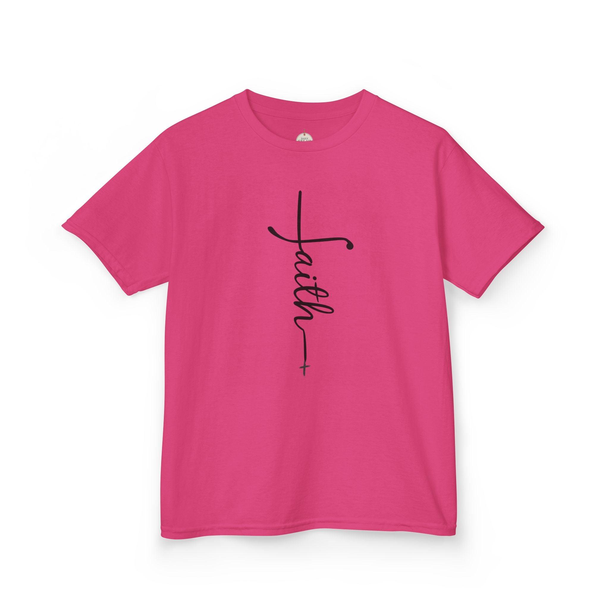 Kids Tee — Vertical "faith" Cross Script Graphic