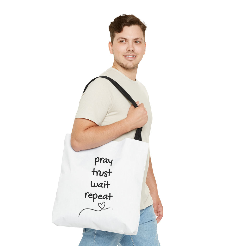 Pray Trust Wait Repeat Tote Bag — Inspirational Faith Canvas Tote