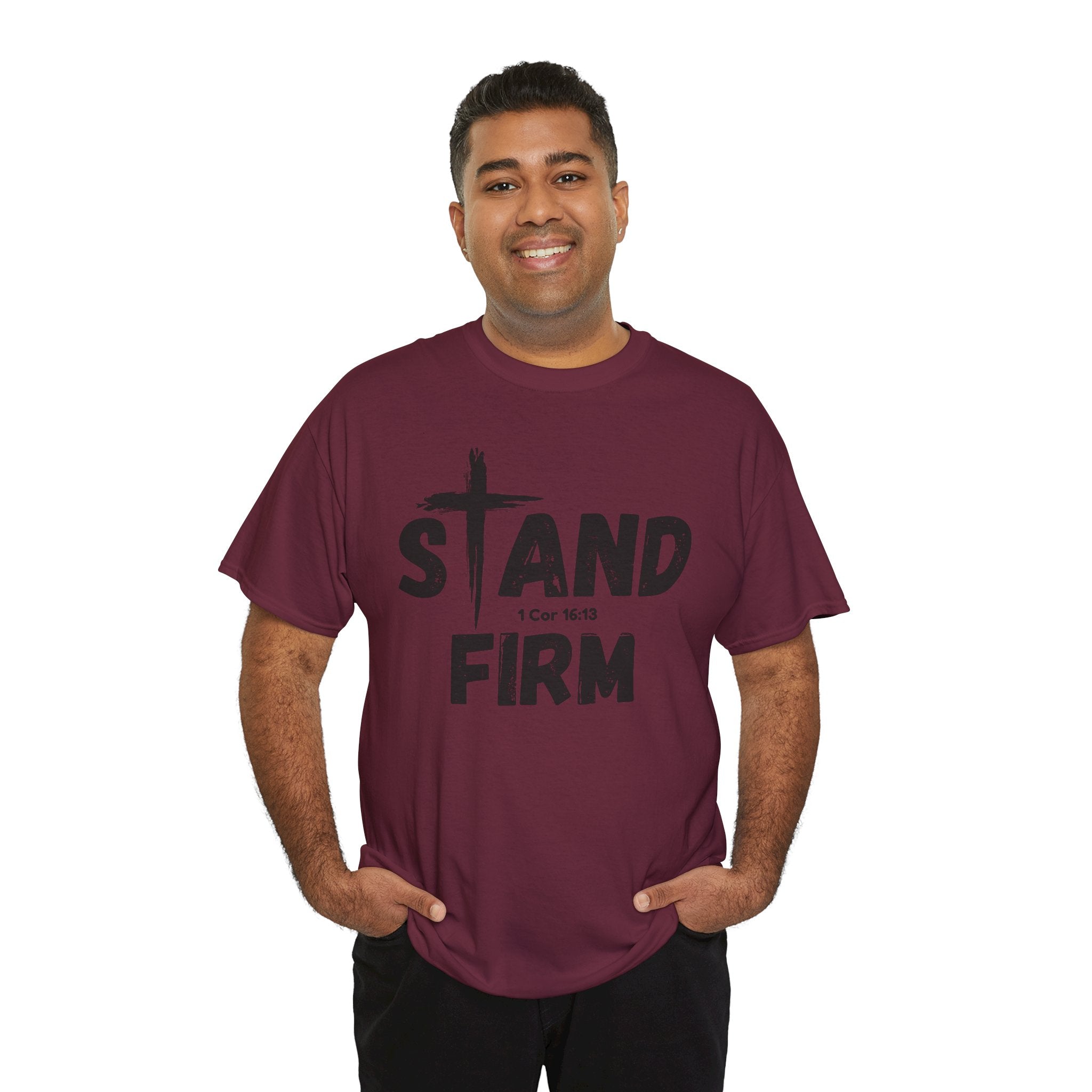 Stand Firm T-Shirt — Christian Faith Tee with Cross & 1 Cor 16:13 Inspirational Design