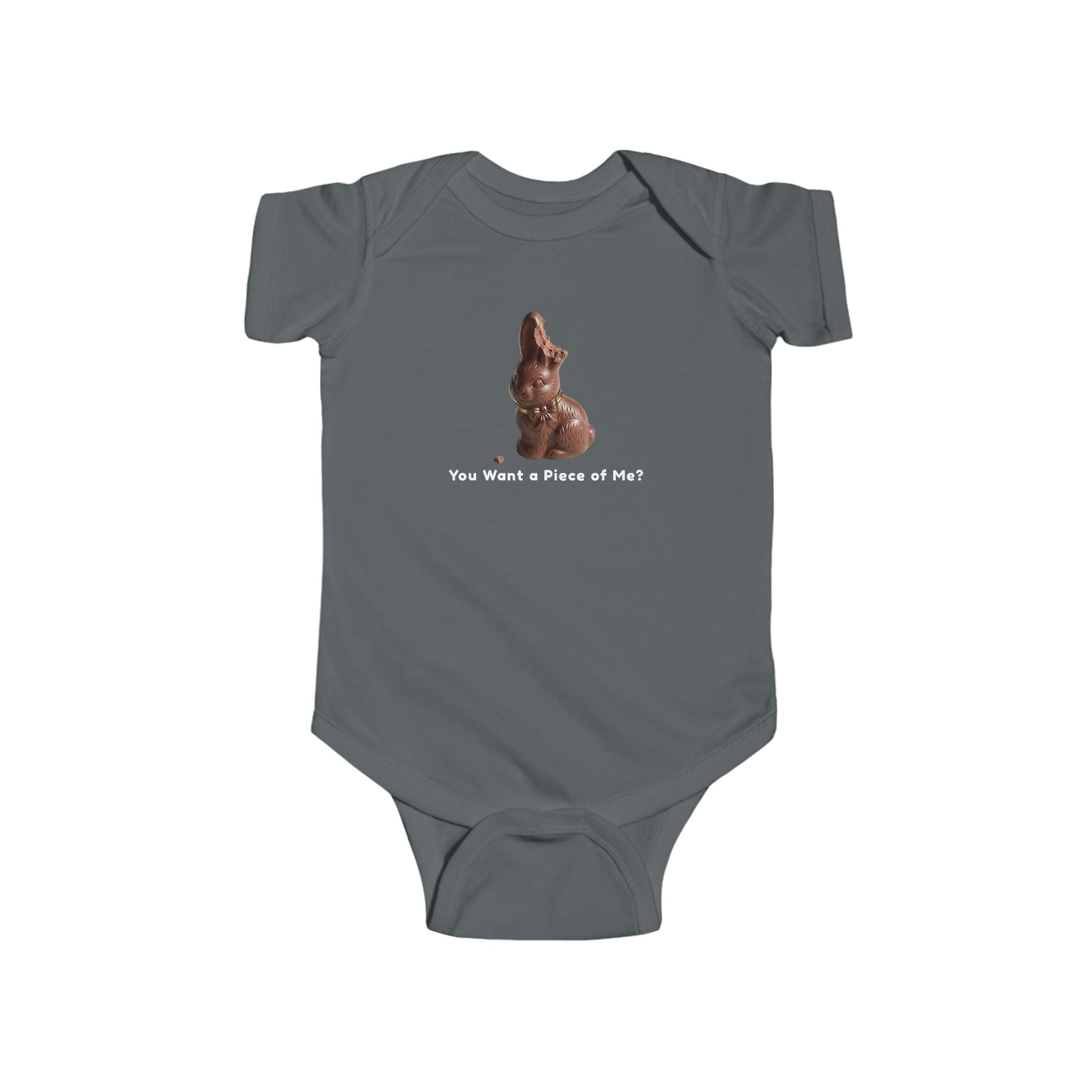 Infant Bodysuit "You Want a Piece of Me?" with Cute Chocolate Bunny Graphic