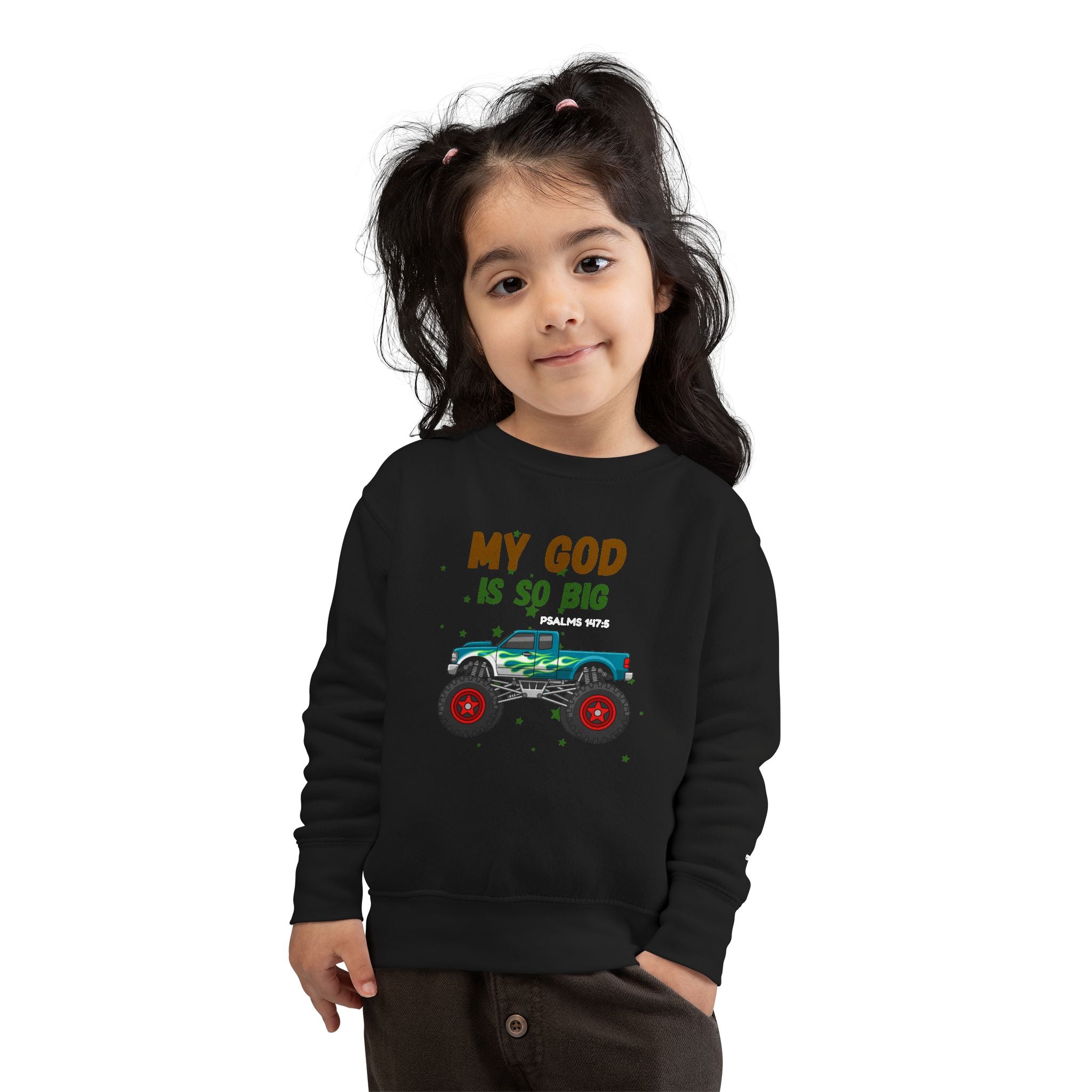 Toddler Sweatshirt — "My God Is So Big" Monster Truck Christian Kids Crewneck