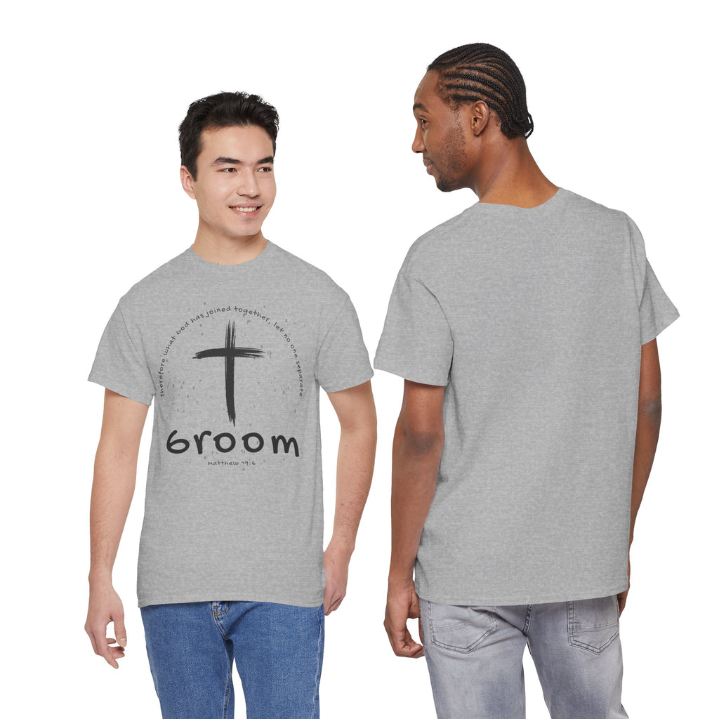Groom Cross Tee — Christian Wedding Groom T-Shirt (Scripture Verse Design) - Christian - Matthew 19:6