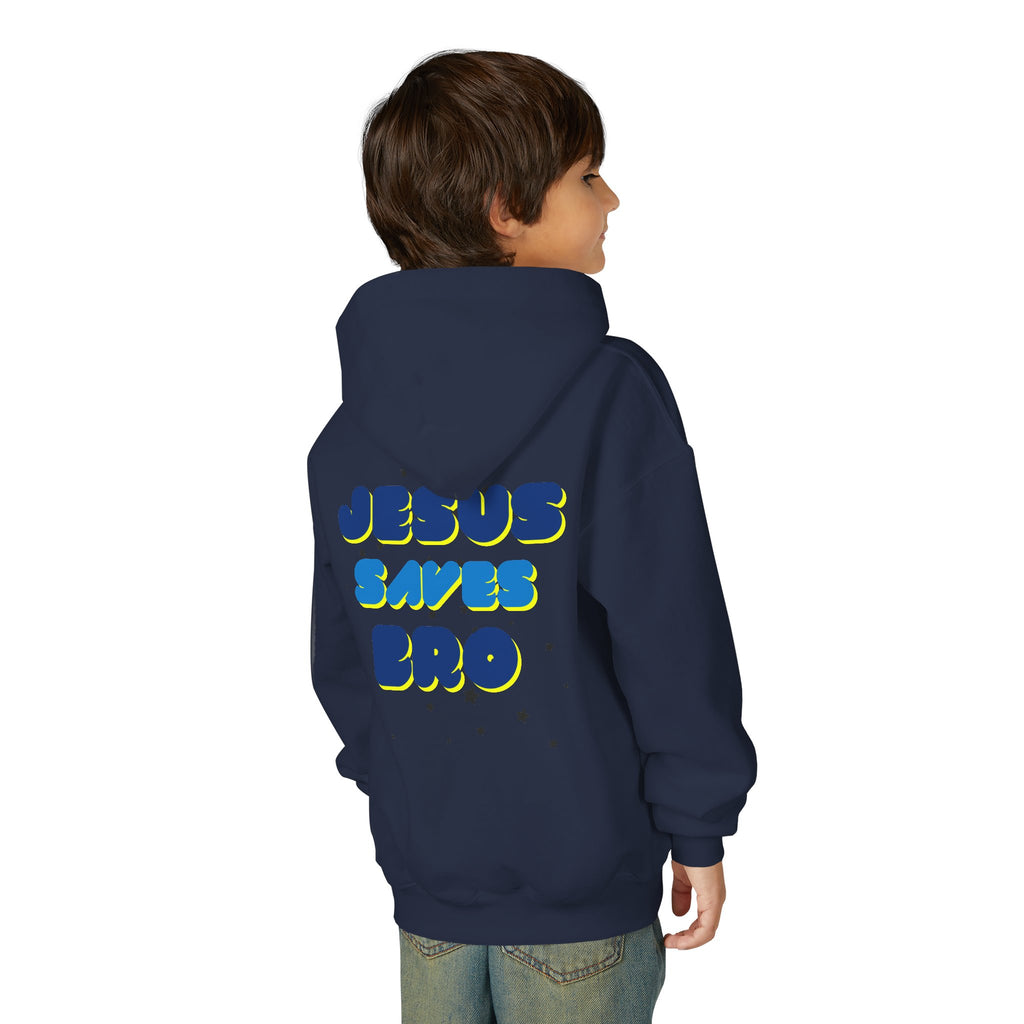 Youth Hoodie — "Jesus Saves Bro" Christian Graphic Pullover