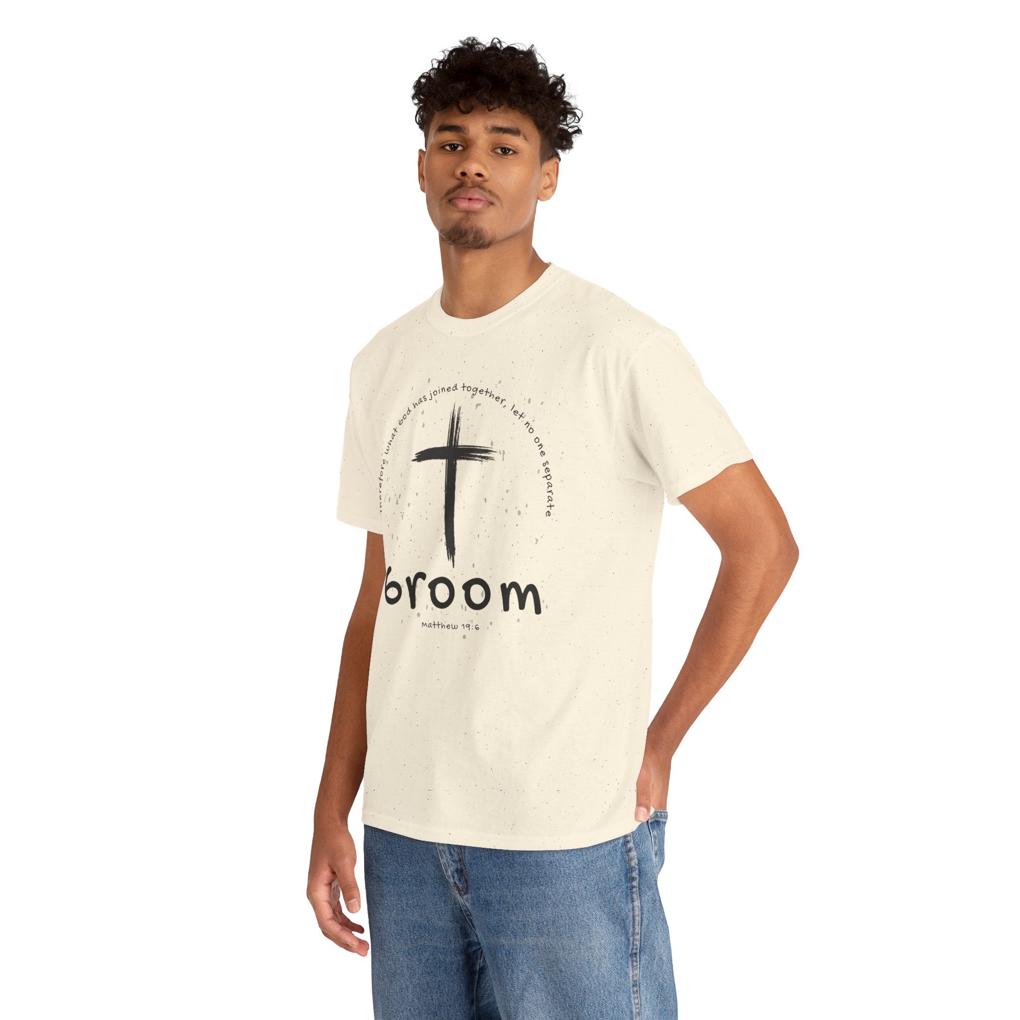 Groom Cross Tee — Christian Wedding Groom T-Shirt (Scripture Verse Design) - Christian - Matthew 19:6