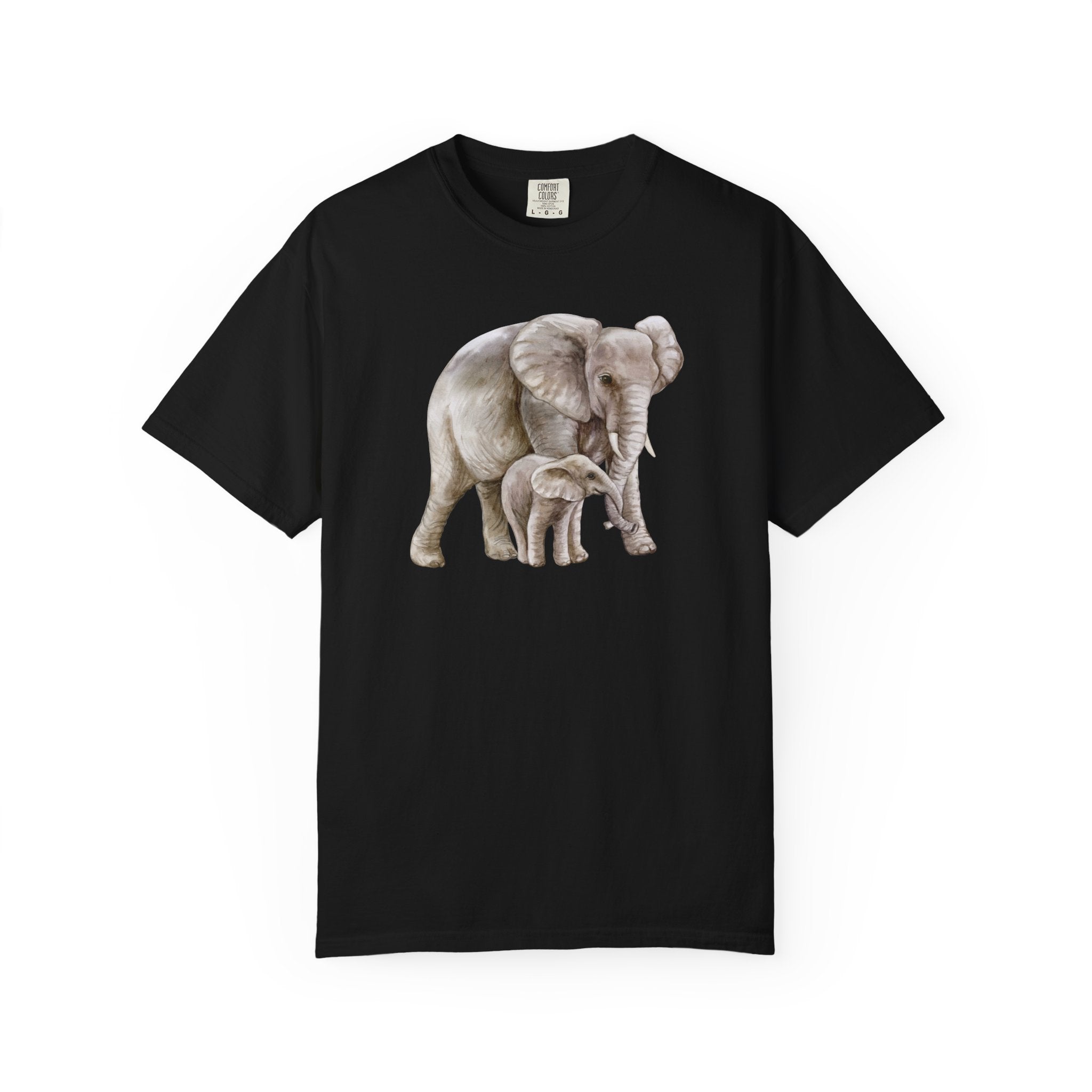 Elephant Mom & Baby T-Shirt — Realistic Wildlife Graphic Tee Comfort Colors