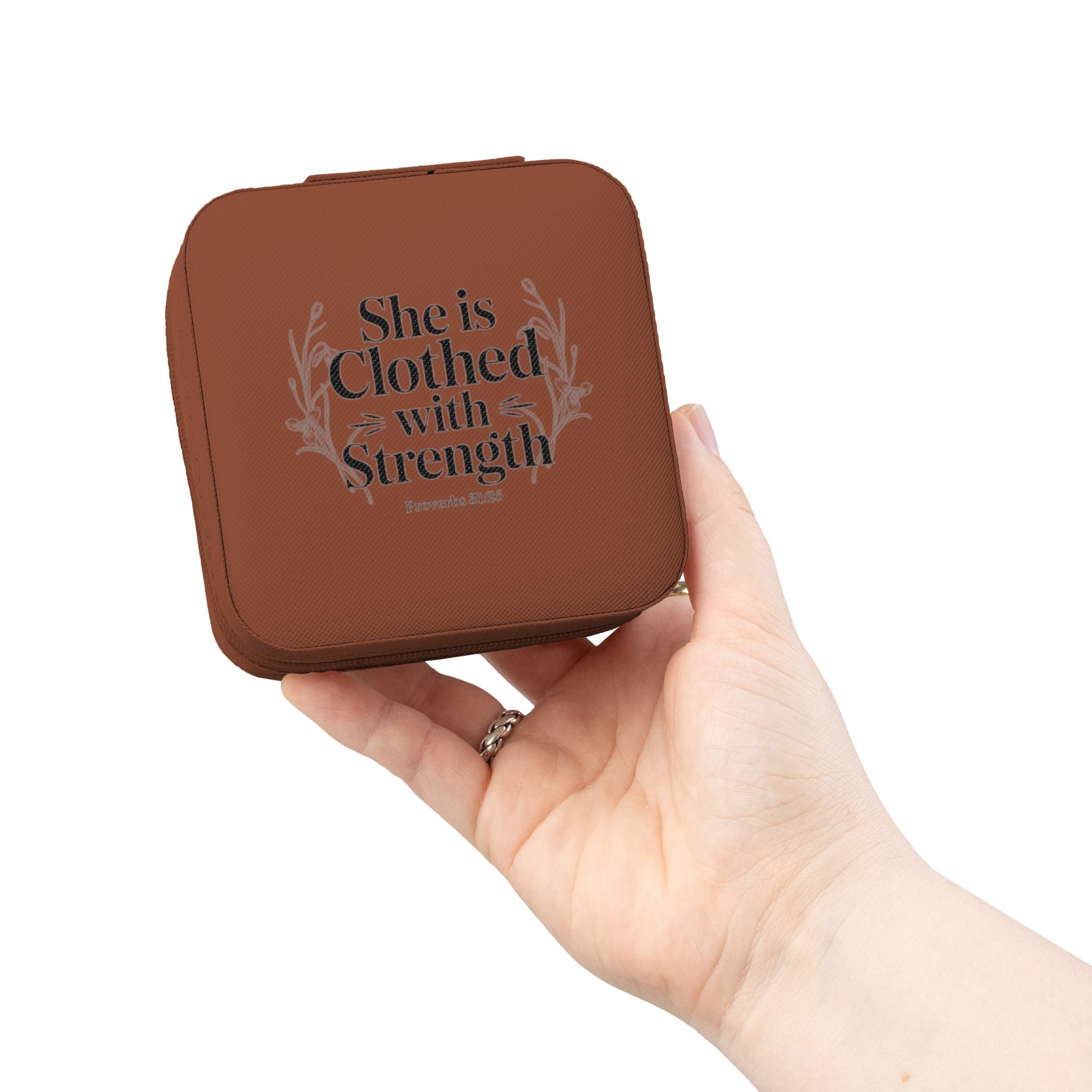 Jewelry Travel Case — 'She Is Clothed with Strength' Compact Portable Organizer