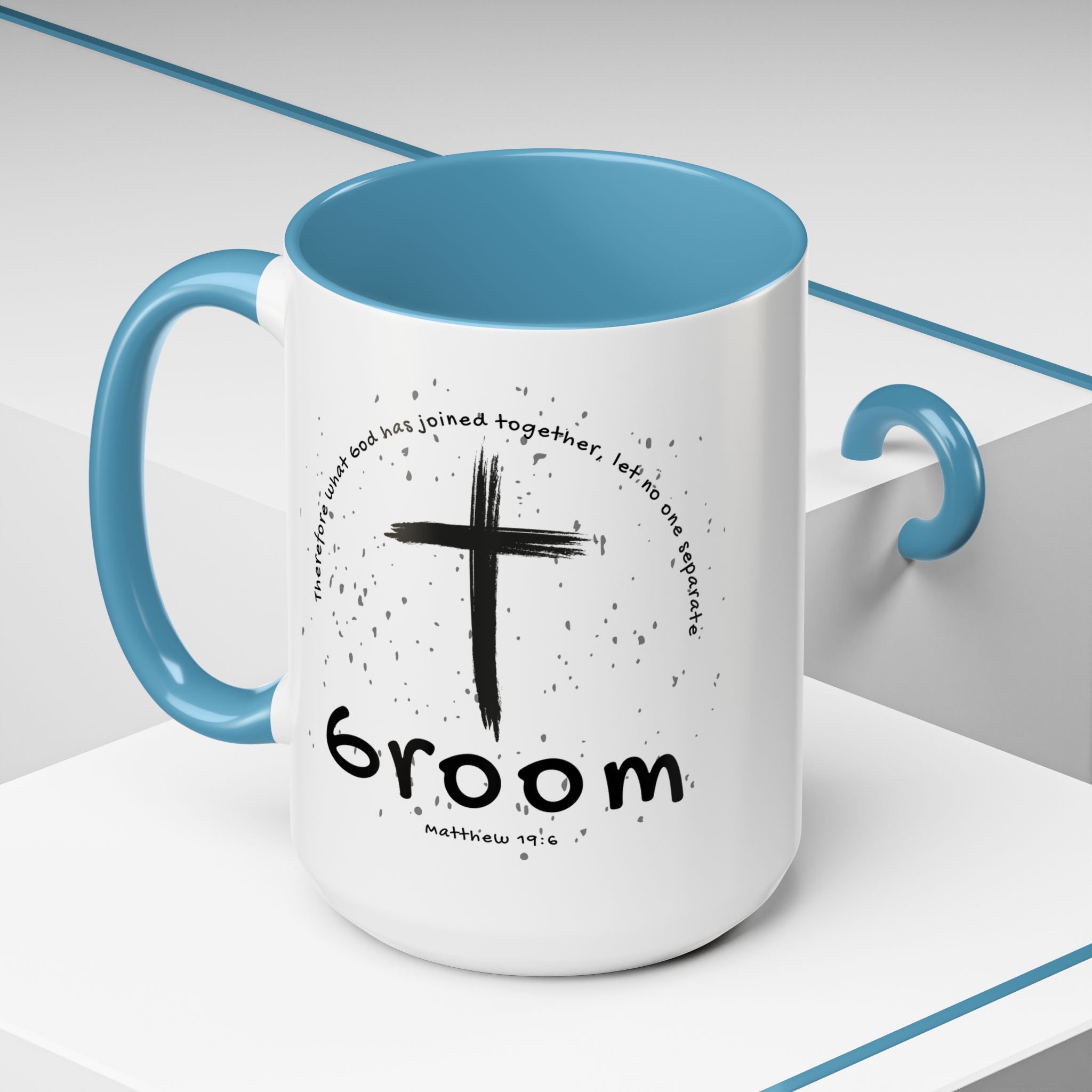 Groom Faith Coffee Mug – Cross & Matthew 19:6 Wedding Gift
