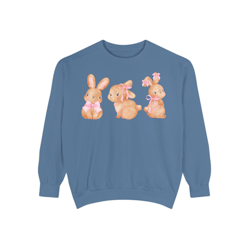 Comfort Colors - Easter Bunny Trio Sweatshirt — Cute Pastel Rabbit Graphic Pullover