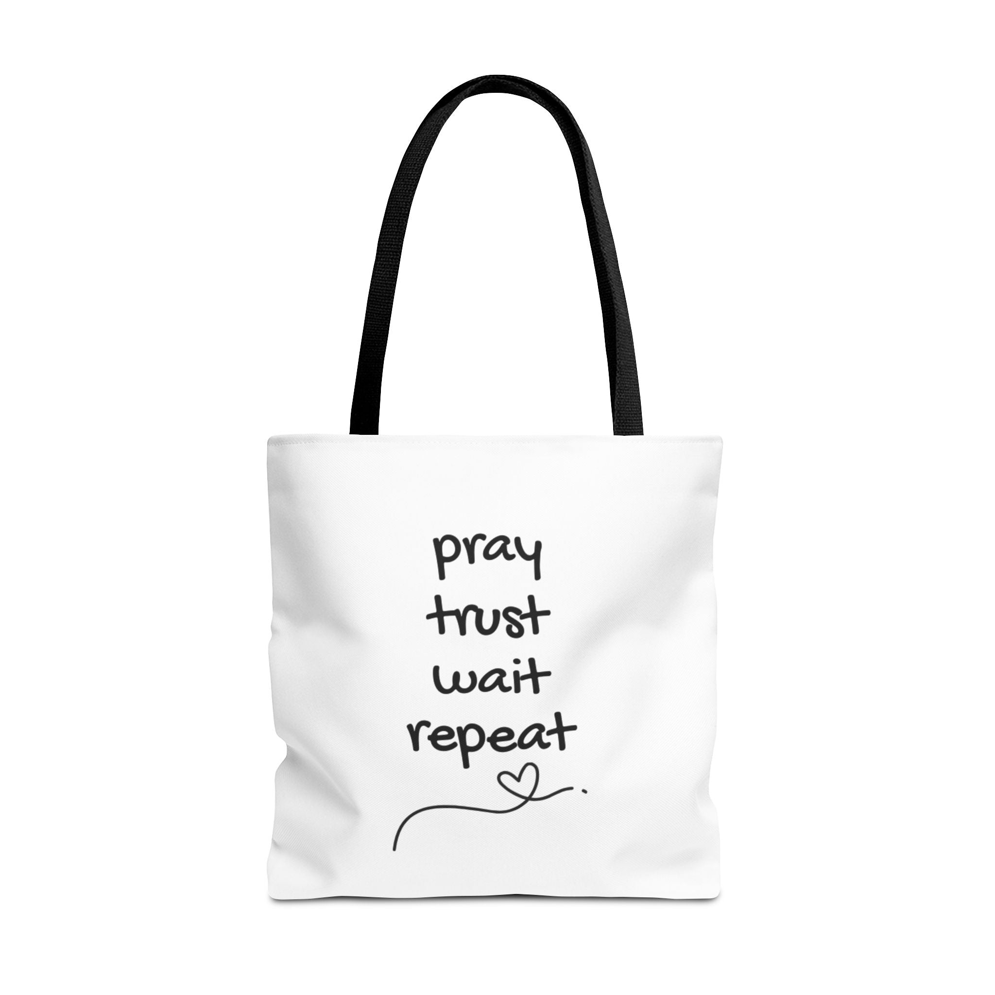 Pray Trust Wait Repeat Tote Bag — Inspirational Faith Canvas Tote