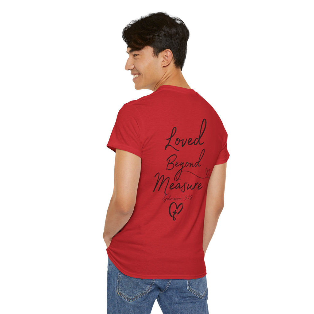 Loved Beyond Measure Tee — Christian Faith Heart Cross T-Shirt (Ephesians 3:18)