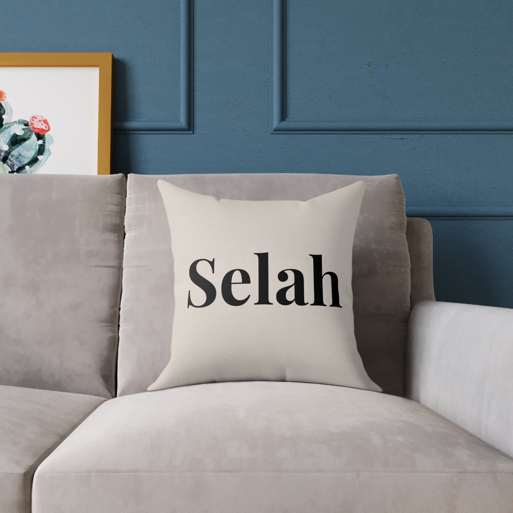 Selah Decorative Pillow - Minimalist Faith Inspired Square Canvas Accent Cushion