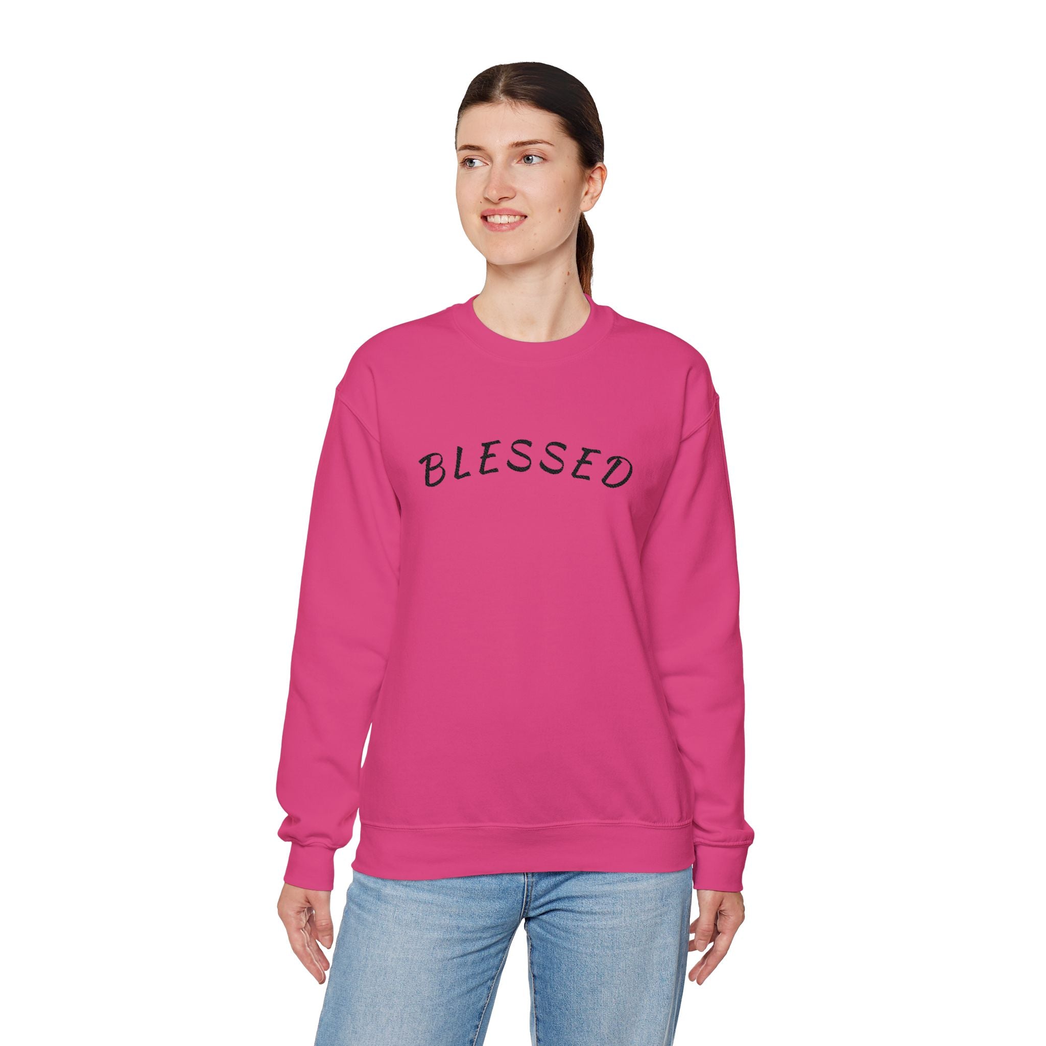 Embroidered - Blessed Crewneck Sweatshirt — Cozy Pullover with Script 'BLESSED'