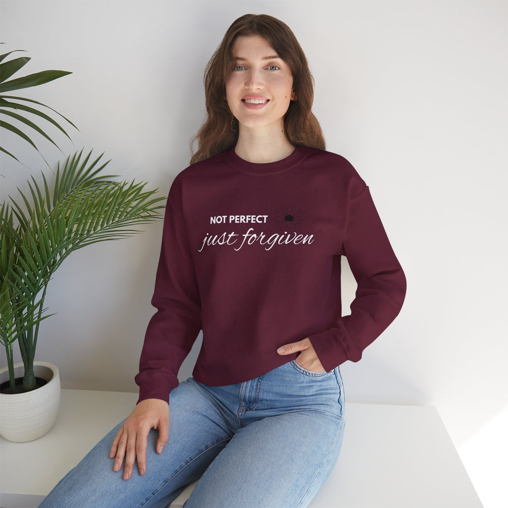 Crewneck Sweatshirt — "Not Perfect, Just Forgiven" Floral Inspirational Pullover