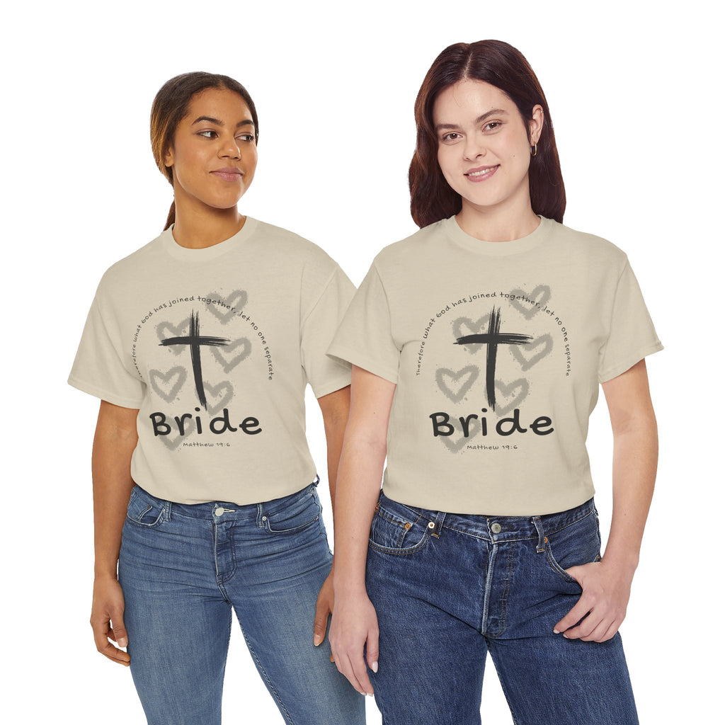 Bride T-Shirt — Christian Cross & Hearts Bridal Faith Tee - Christian - Matthew 19:6