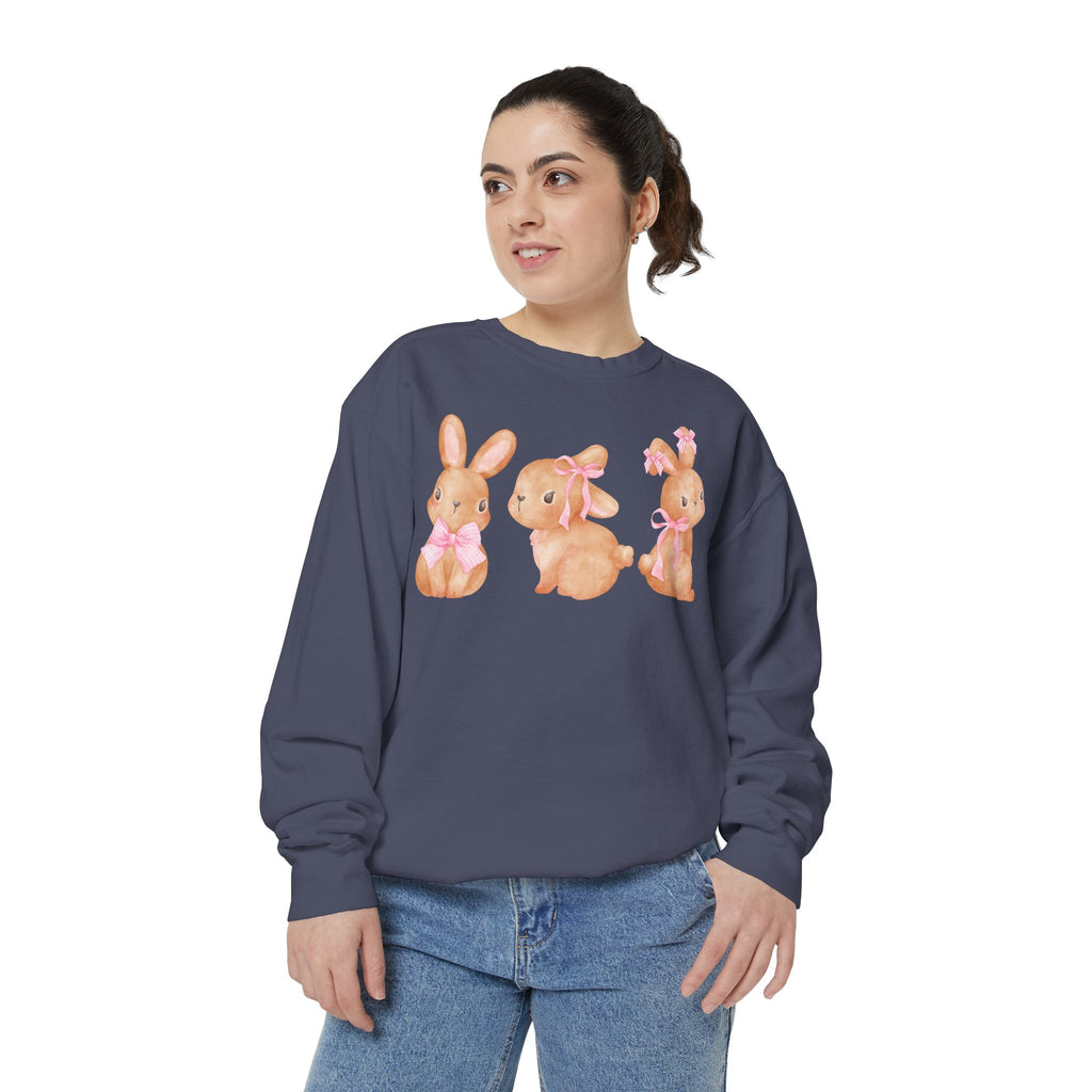 Comfort Colors - Easter Bunny Trio Sweatshirt — Cute Pastel Rabbit Graphic Pullover