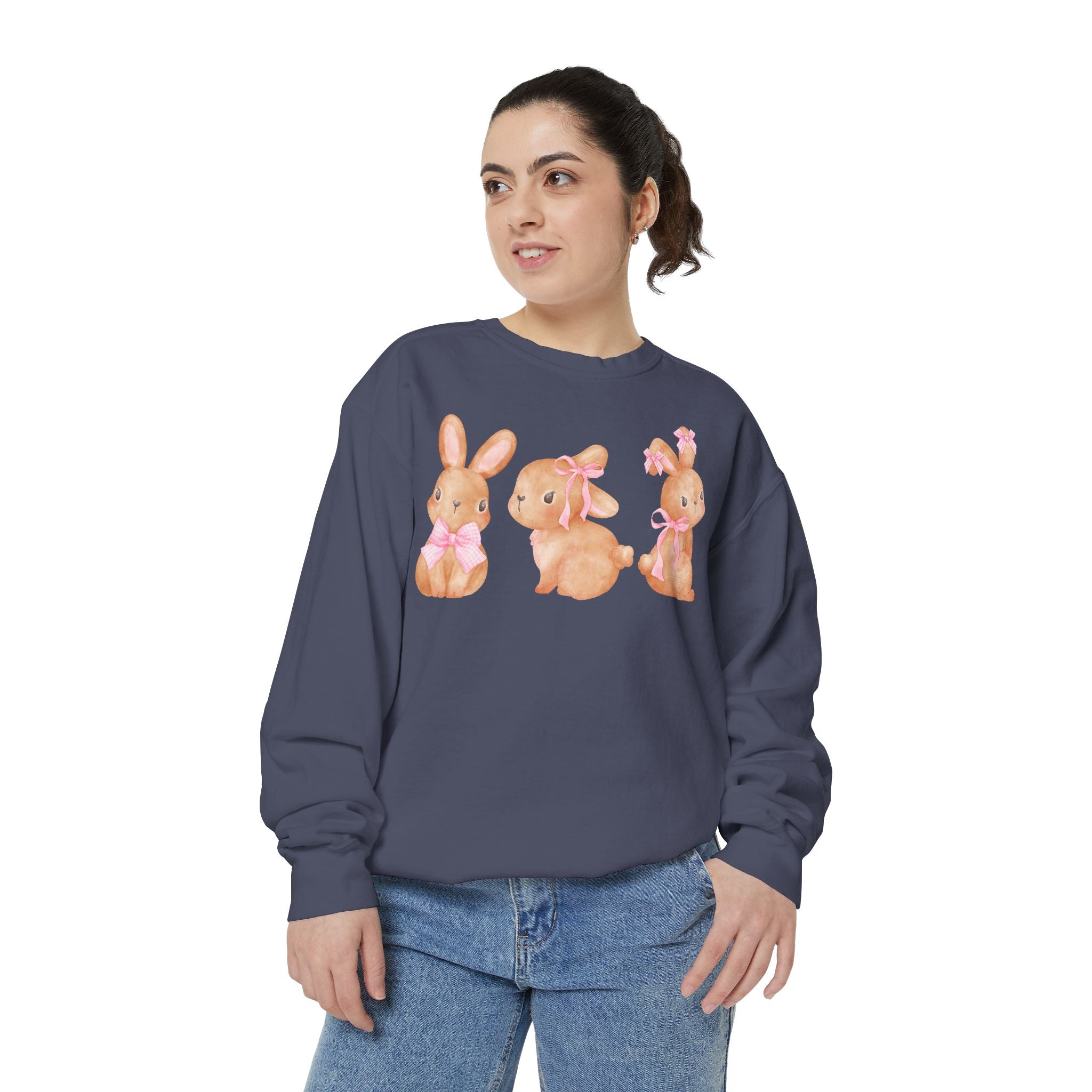 Comfort Colors - Easter Bunny Trio Sweatshirt — Cute Pastel Rabbit Graphic Pullover