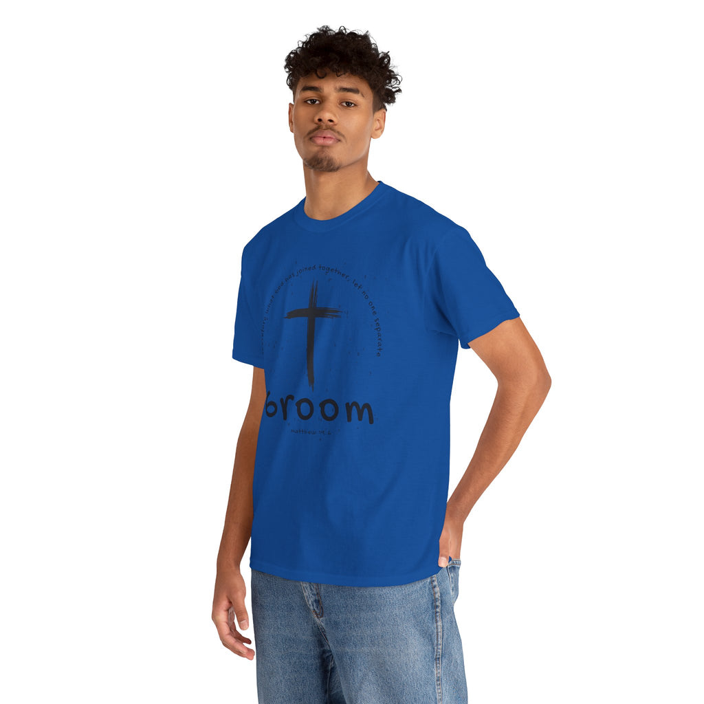 Groom Cross Tee — Christian Wedding Groom T-Shirt (Scripture Verse Design) - Christian - Matthew 19:6