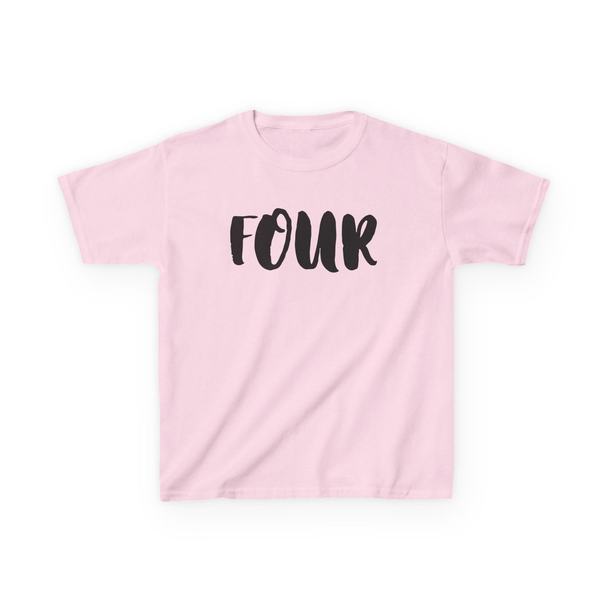 Kids 'Four' Birthday T‑Shirt — Fun Script Number Tee for 4-Year-Olds