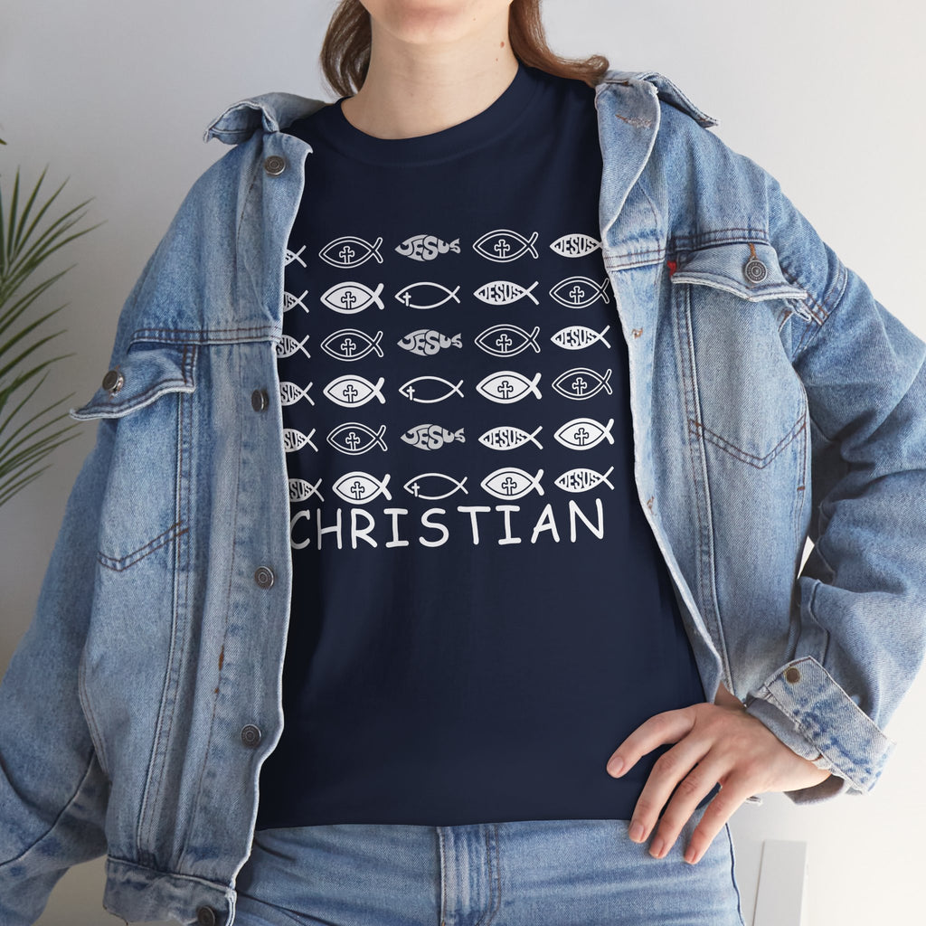 Christian Fish Pattern T‑Shirt — Ichthys Faith Tee - JESUS FISH
