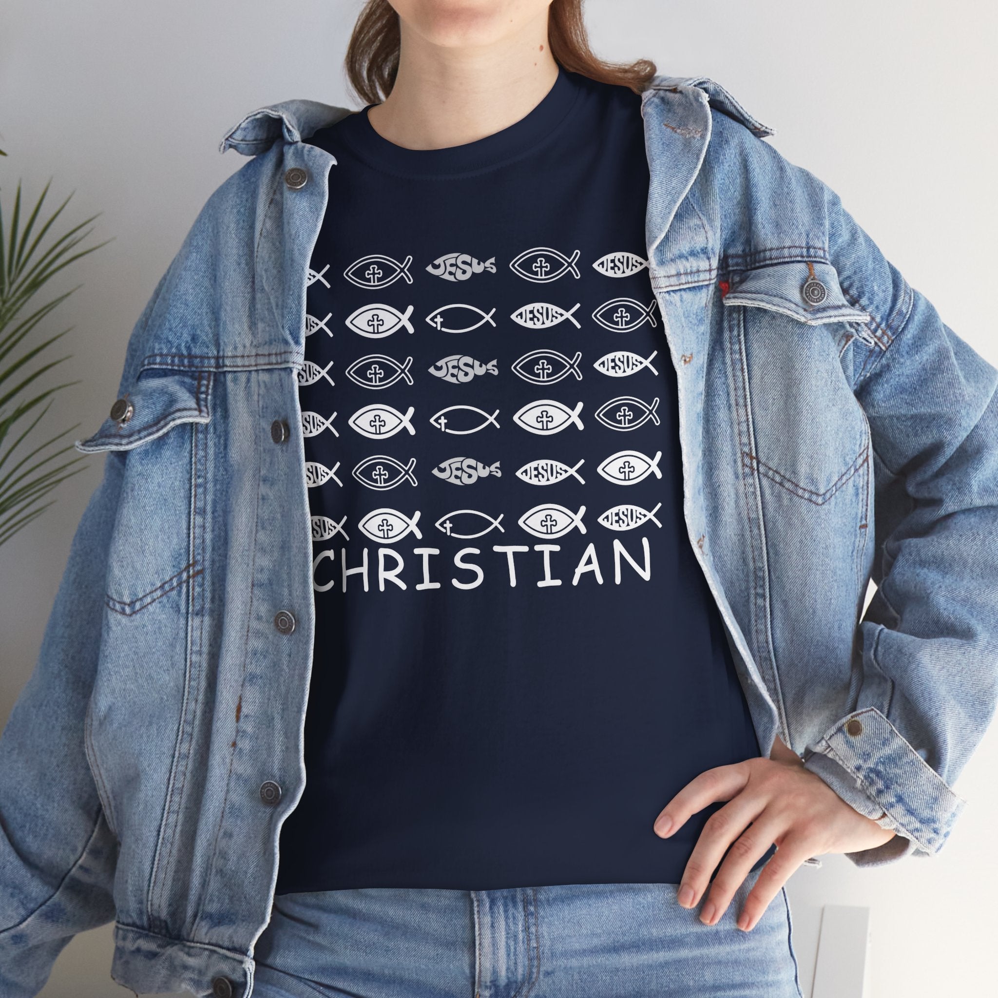 Christian Fish Pattern T‑Shirt — Ichthys Faith Tee - JESUS FISH