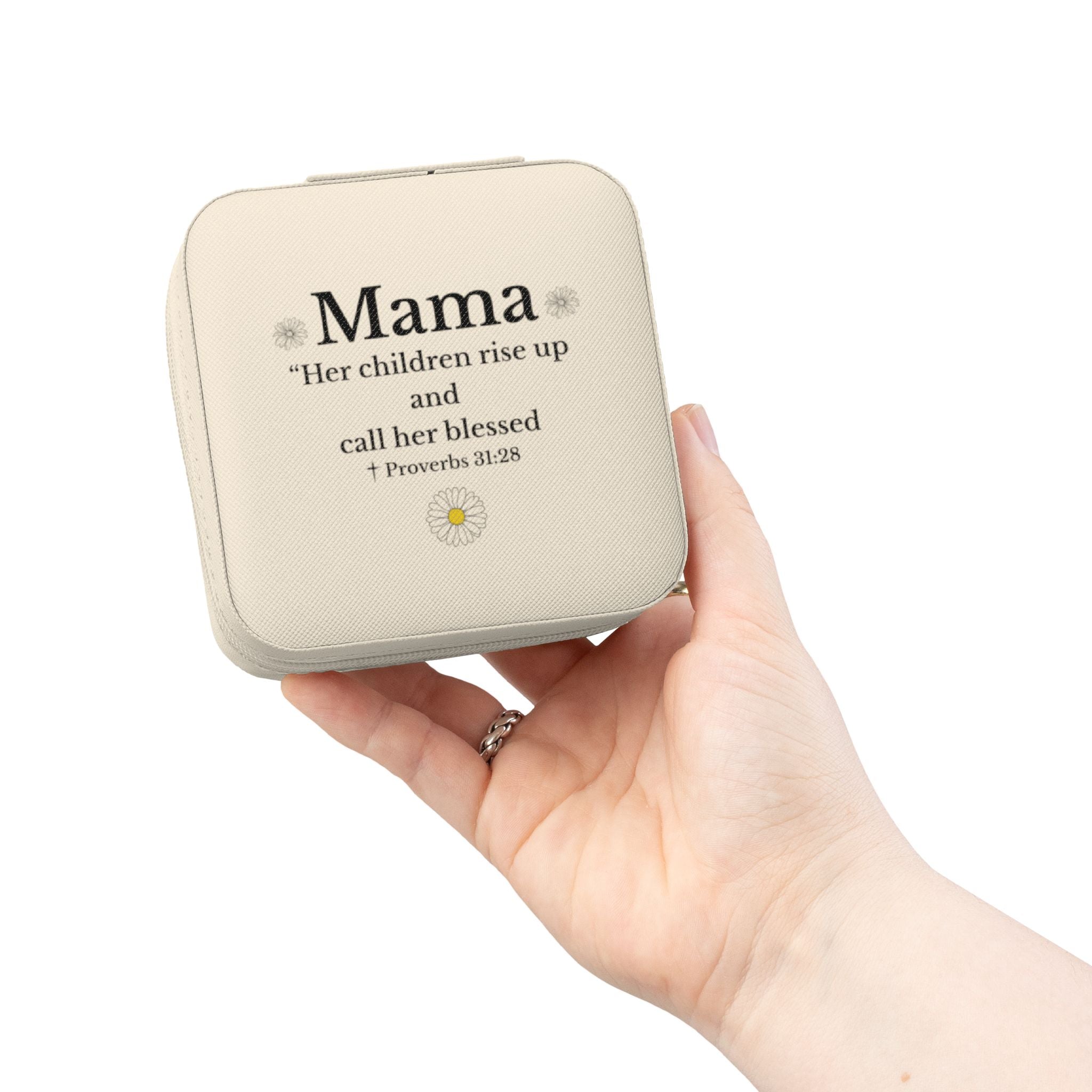 Travel Jewelry Case — "Mama" Floral Compact Organizer (Bible Verse Gift)
