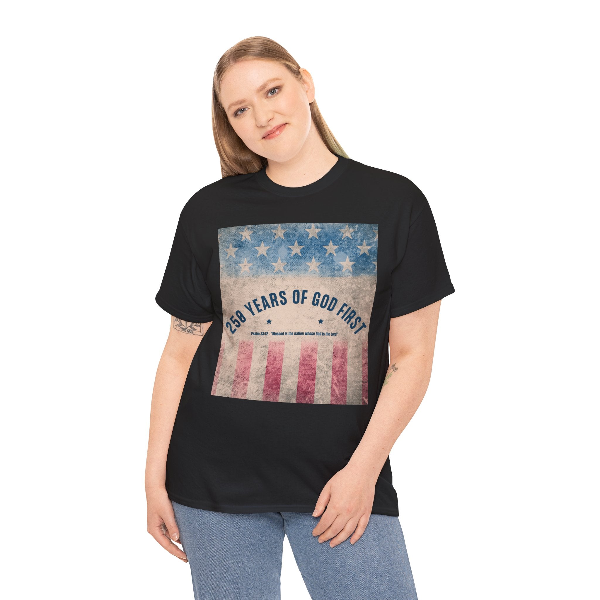 God First 250 Years Vintage American Flag  and Patriotic T-Shirt