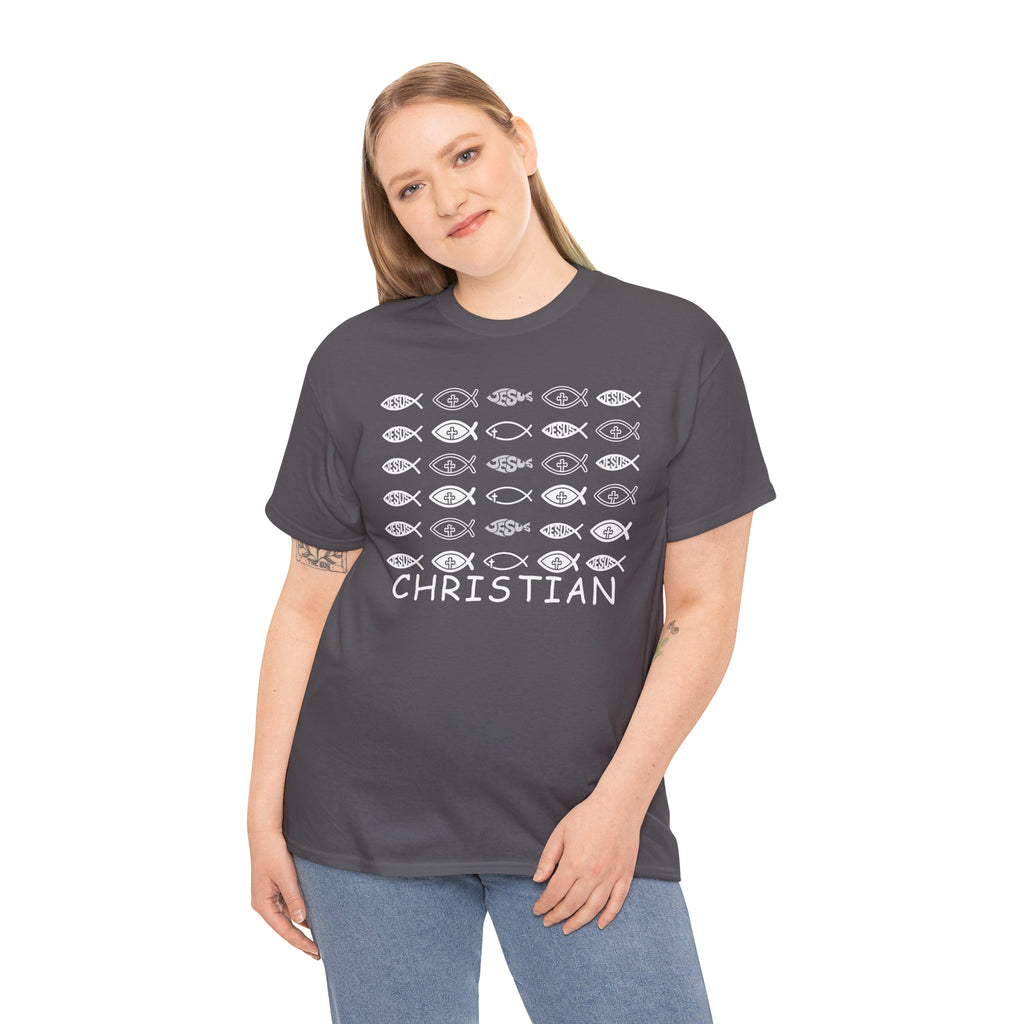Christian Fish Pattern T‑Shirt — Ichthys Faith Tee - JESUS FISH